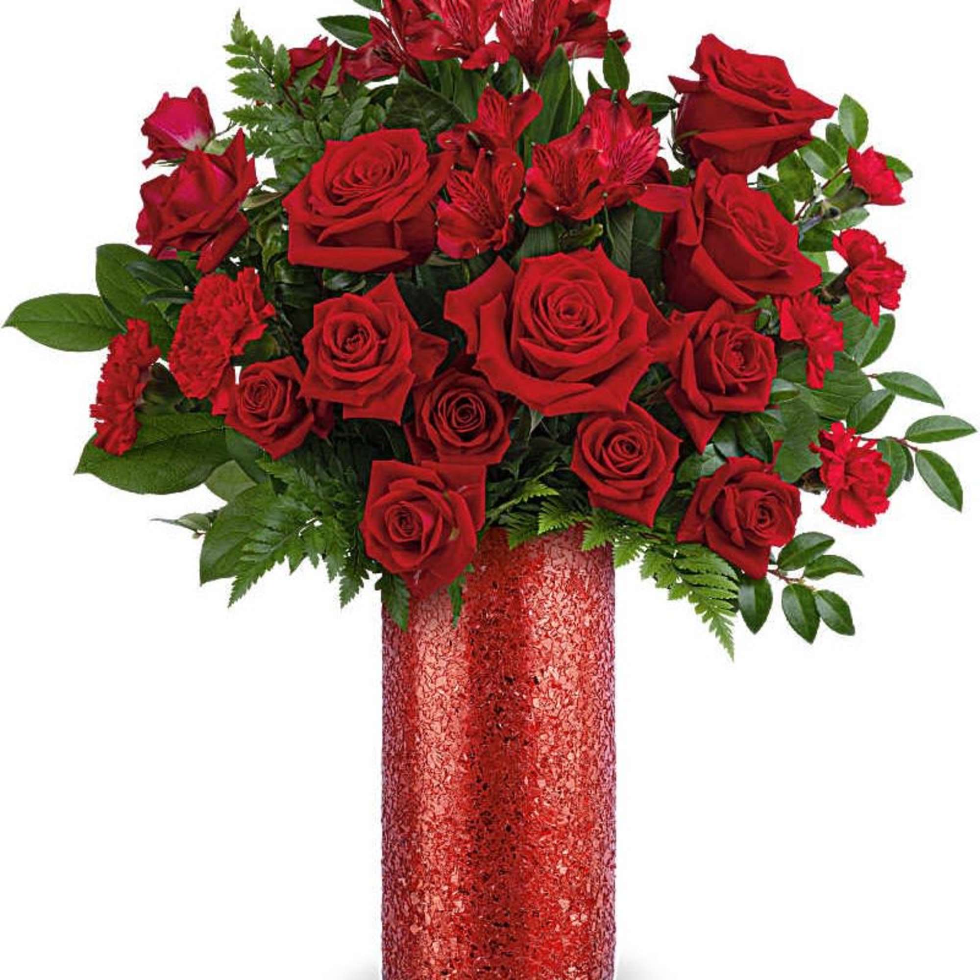 Teleflora's All My Rouge Bouquet includes red roses, red spray roses, red