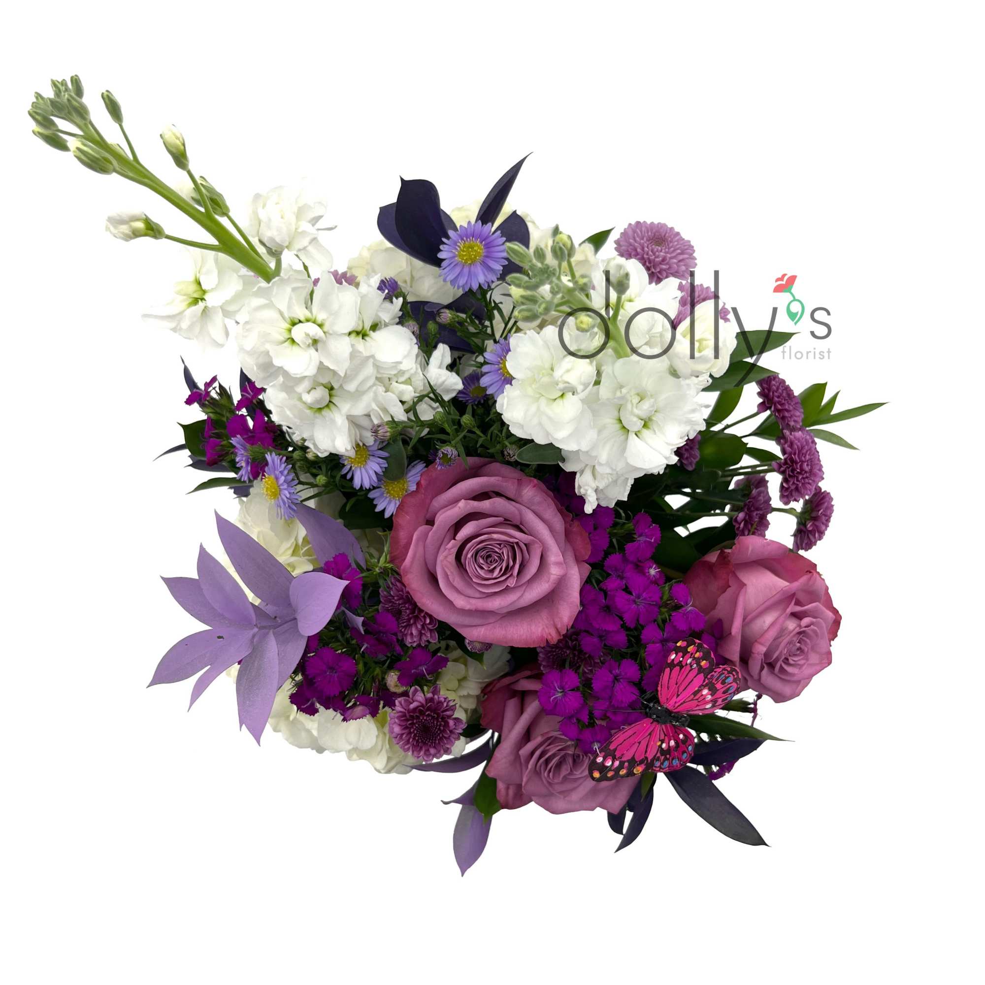 Give a big hug when gifting this bouquet of lavender roses, hydrangeas