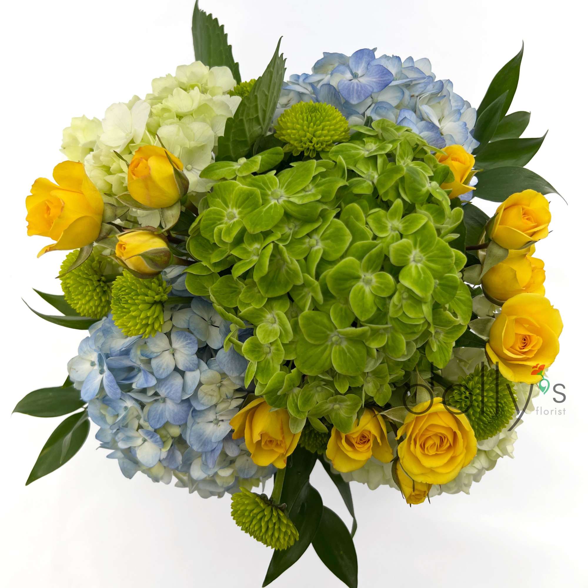 Add a touch of elegance with a floral arrangement featuring blue and