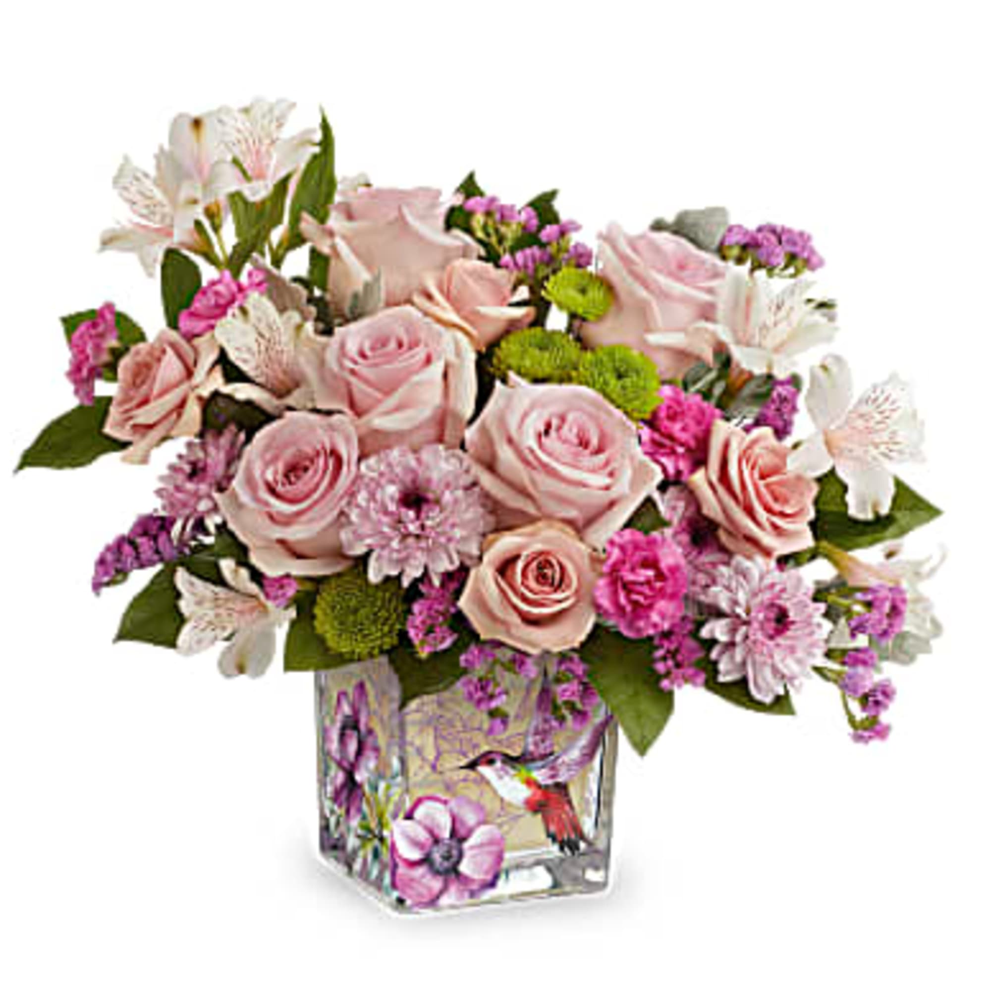 Product Information
This combination of roses and beautiful foliage, the perfect gift for