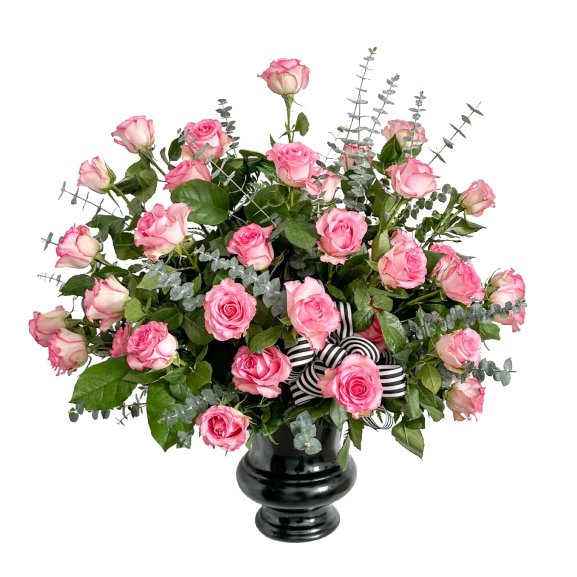 This all rose urn contains 3 dozen roses of your choice, and