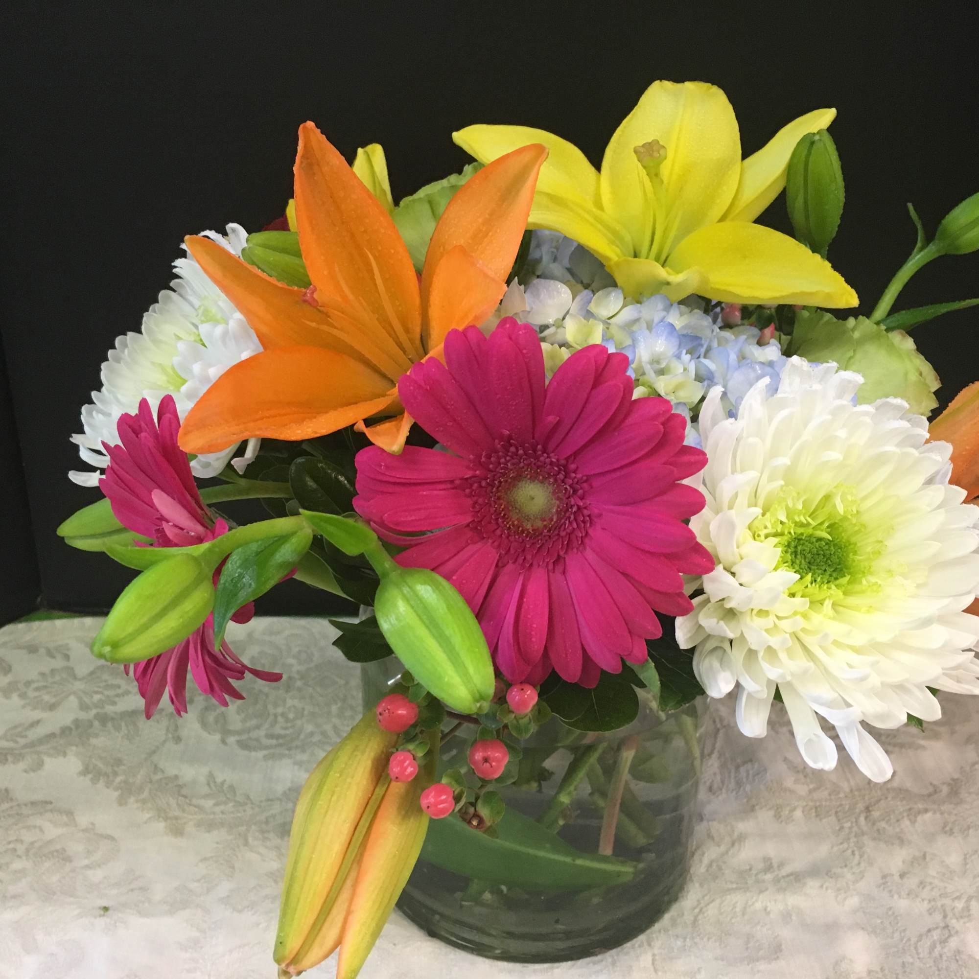 Lisianthus , Gerbera Daisies,  Lilies, Roses, Assorted Seasonal Flowers, Fancy 