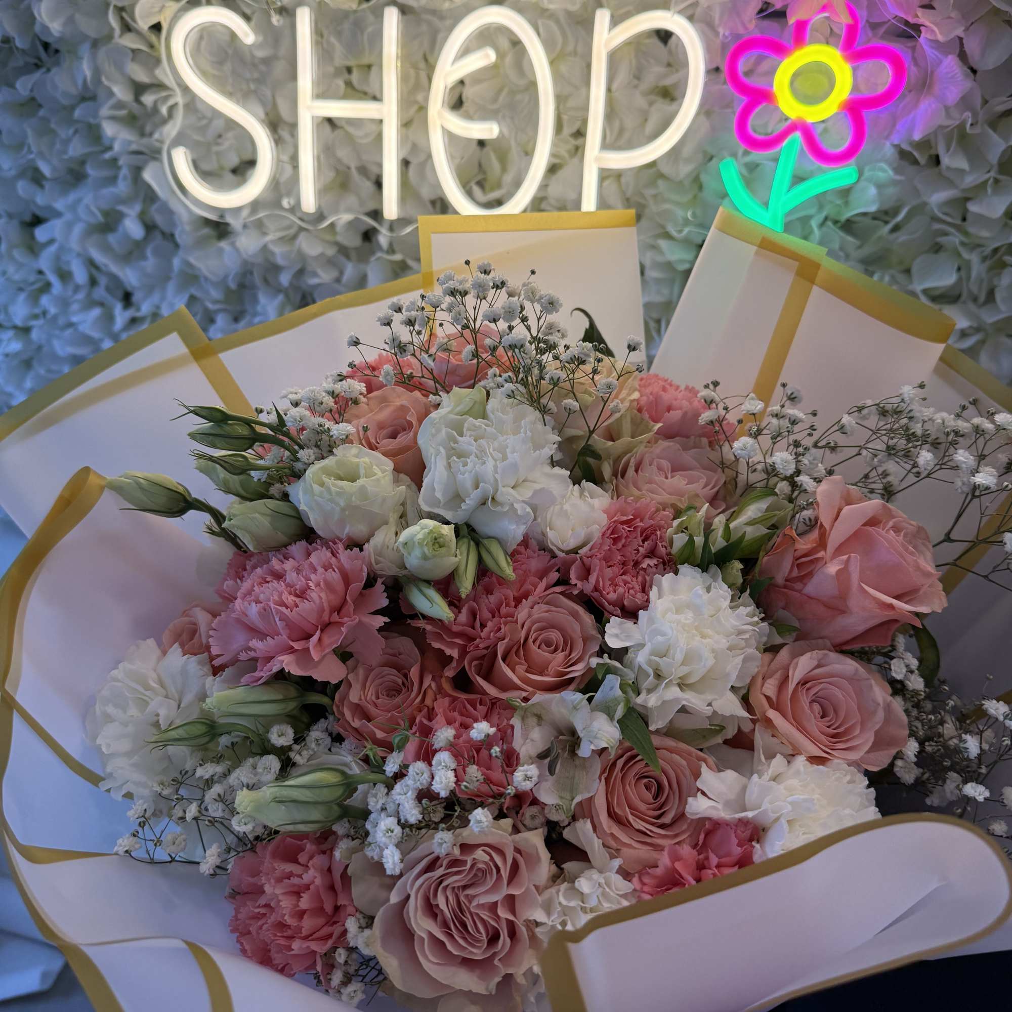 Amazing big Mix  bouquet full of blooms light and hot pinks