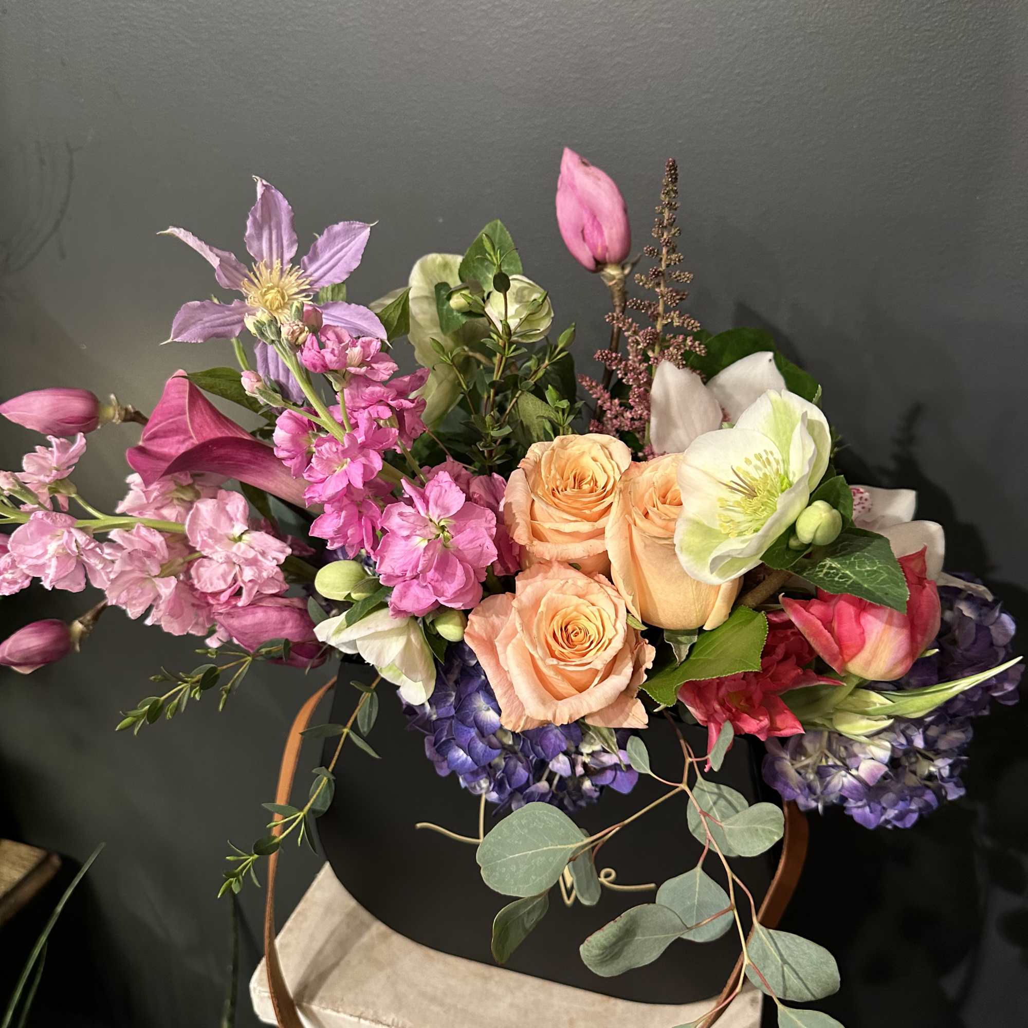 Arrangement with a bear plush and chocolates is Deluxe.
Something different and cute