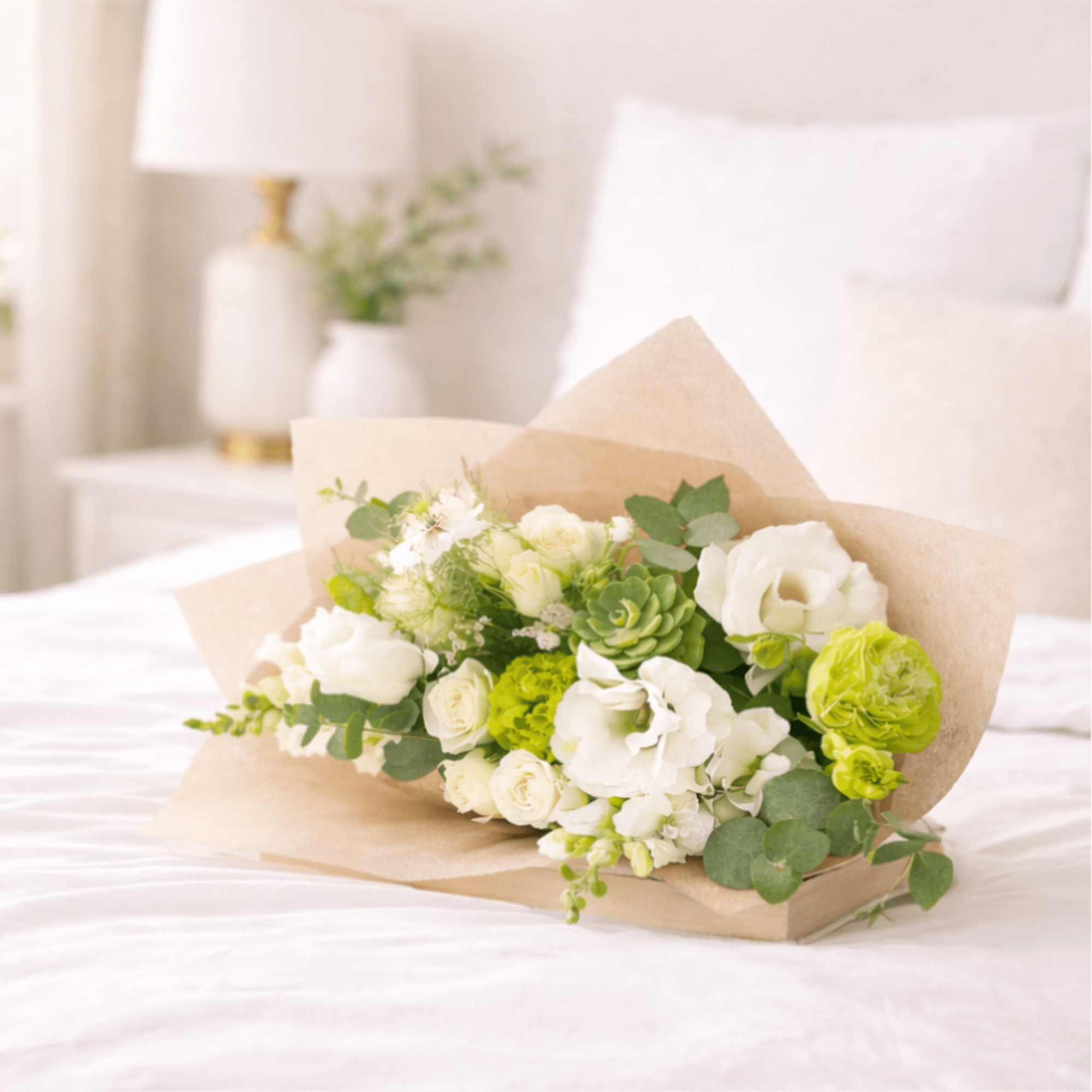 Verano Verde" Wrapped Bouquet
A serene blend of elegance and freshness, our Verano