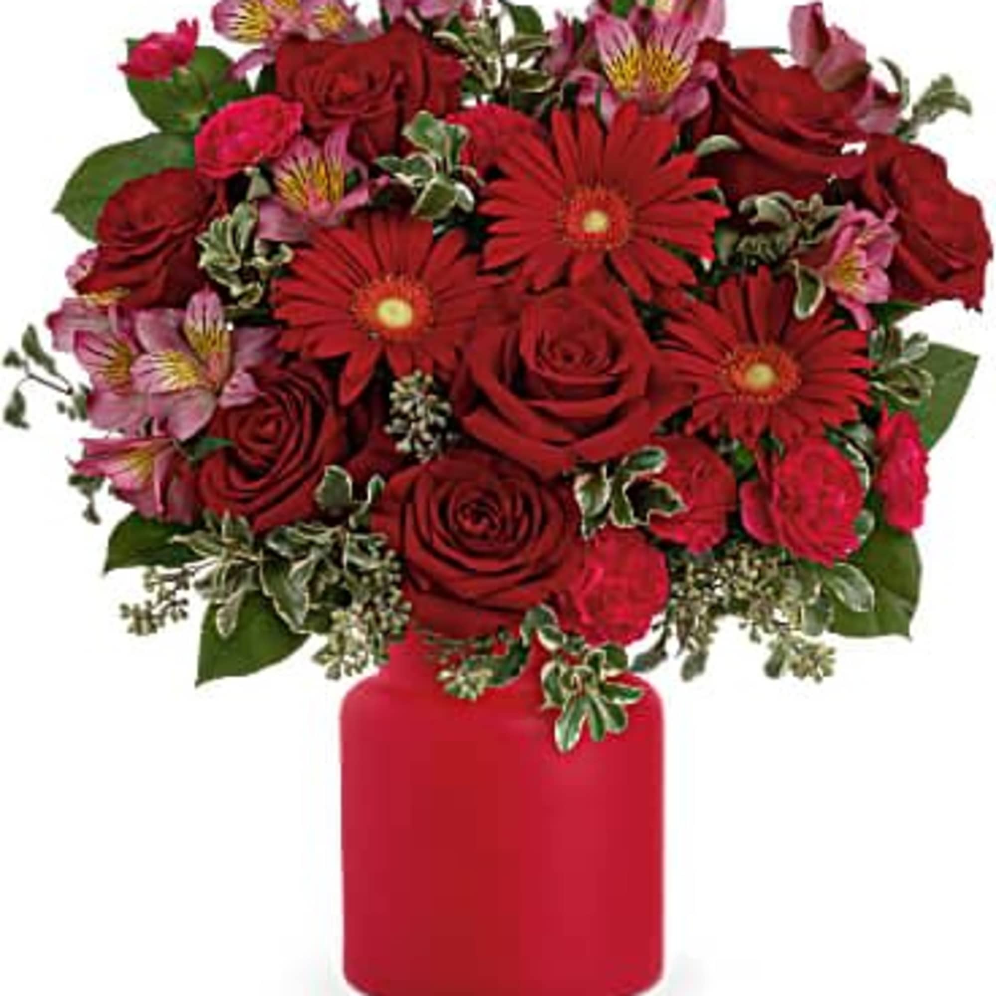 Talk about well-red! Arranged in a charming frosted glass jar, this enchanting