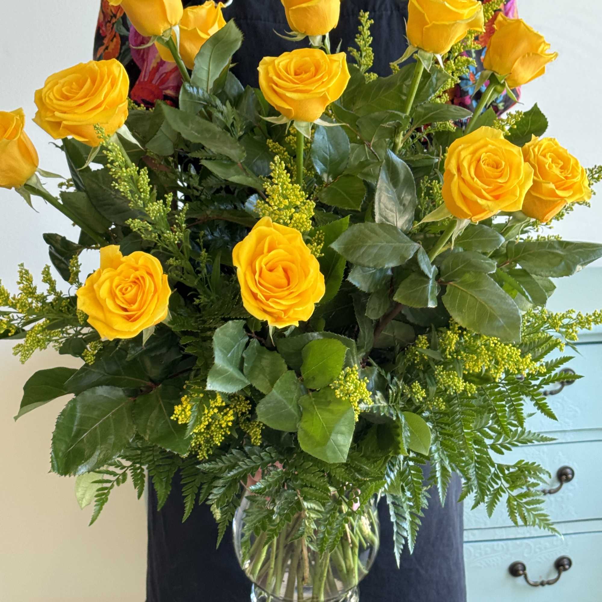 

A beautiful brilliant bouquet of premium long stem yellow roses. Stylish and