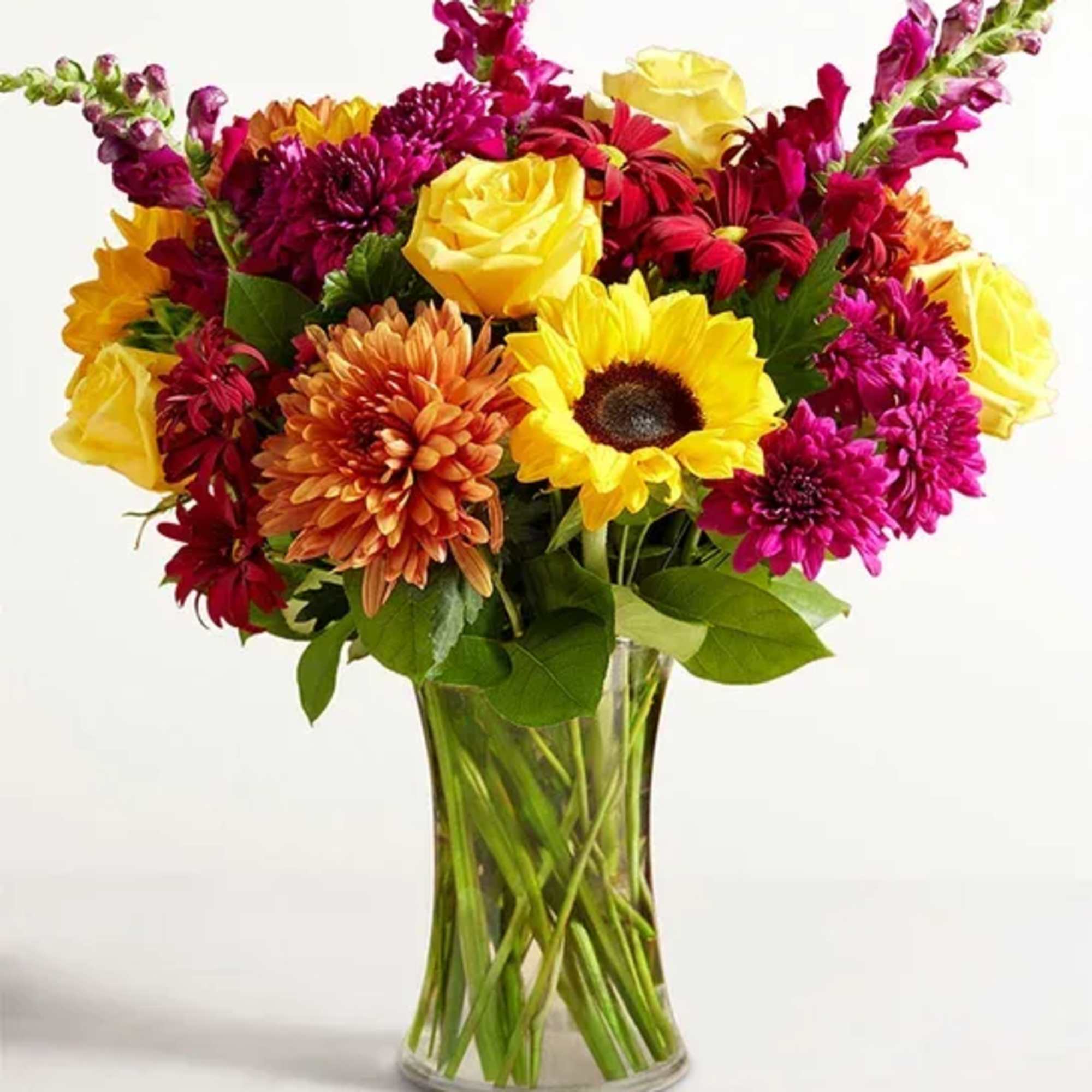 A beautiful tribute to autumn&rsquo;s beauty. Our colorful gathering of blooms in