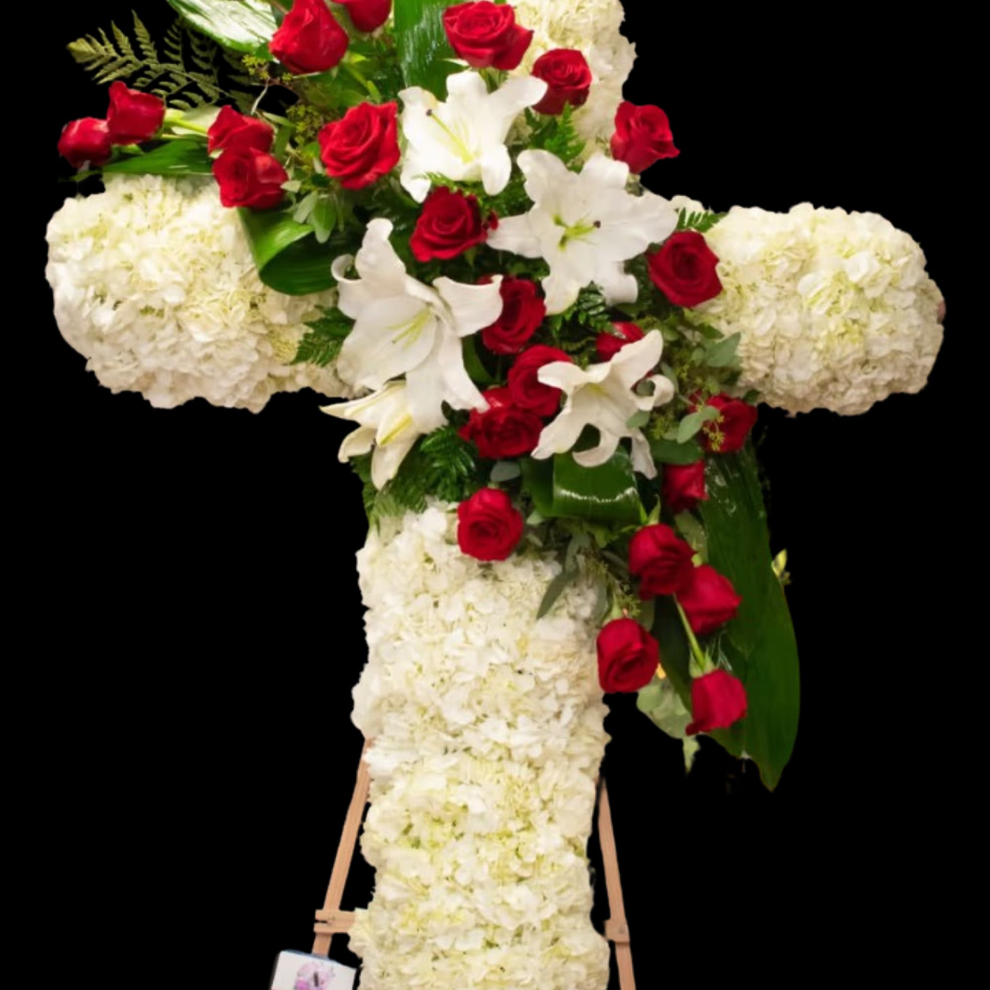 At Amore Dolce Flowers, we design elegant funeral cross floral arrangements that