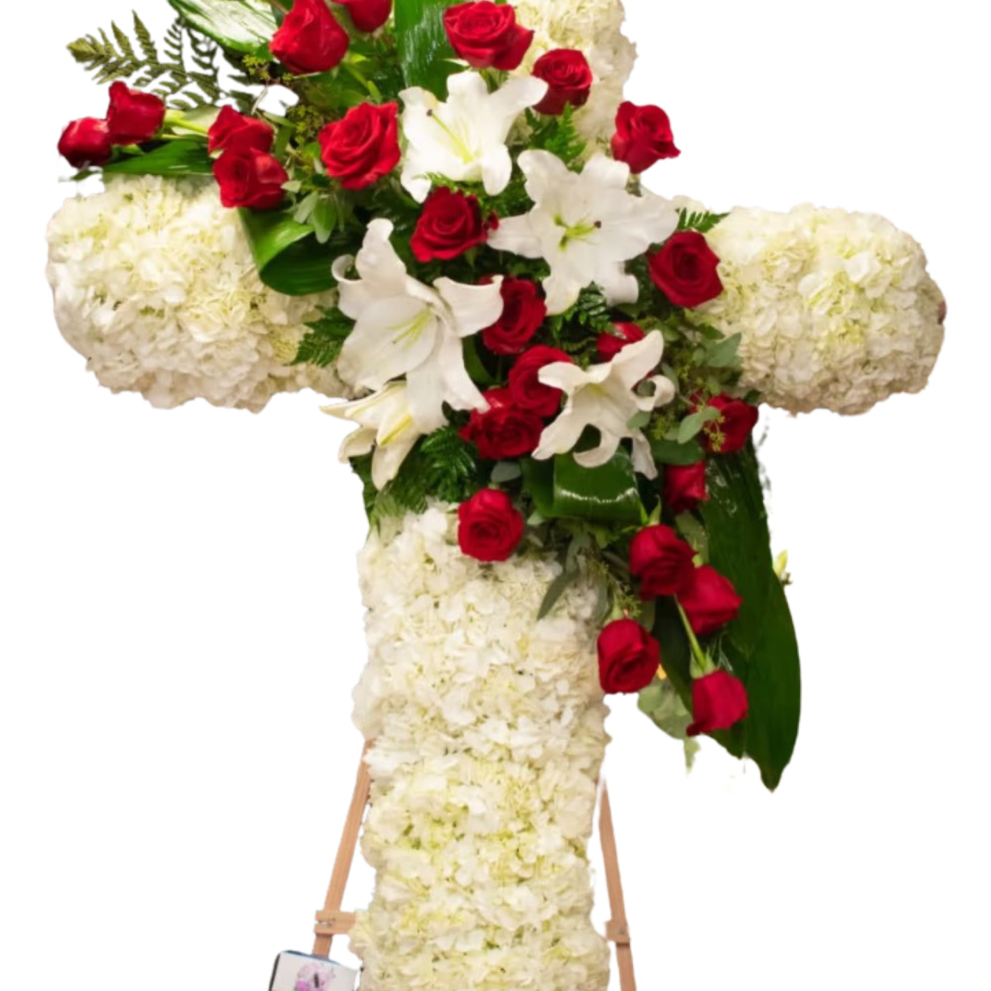 At Amore Dolce Flowers, we design elegant funeral cross floral arrangements that