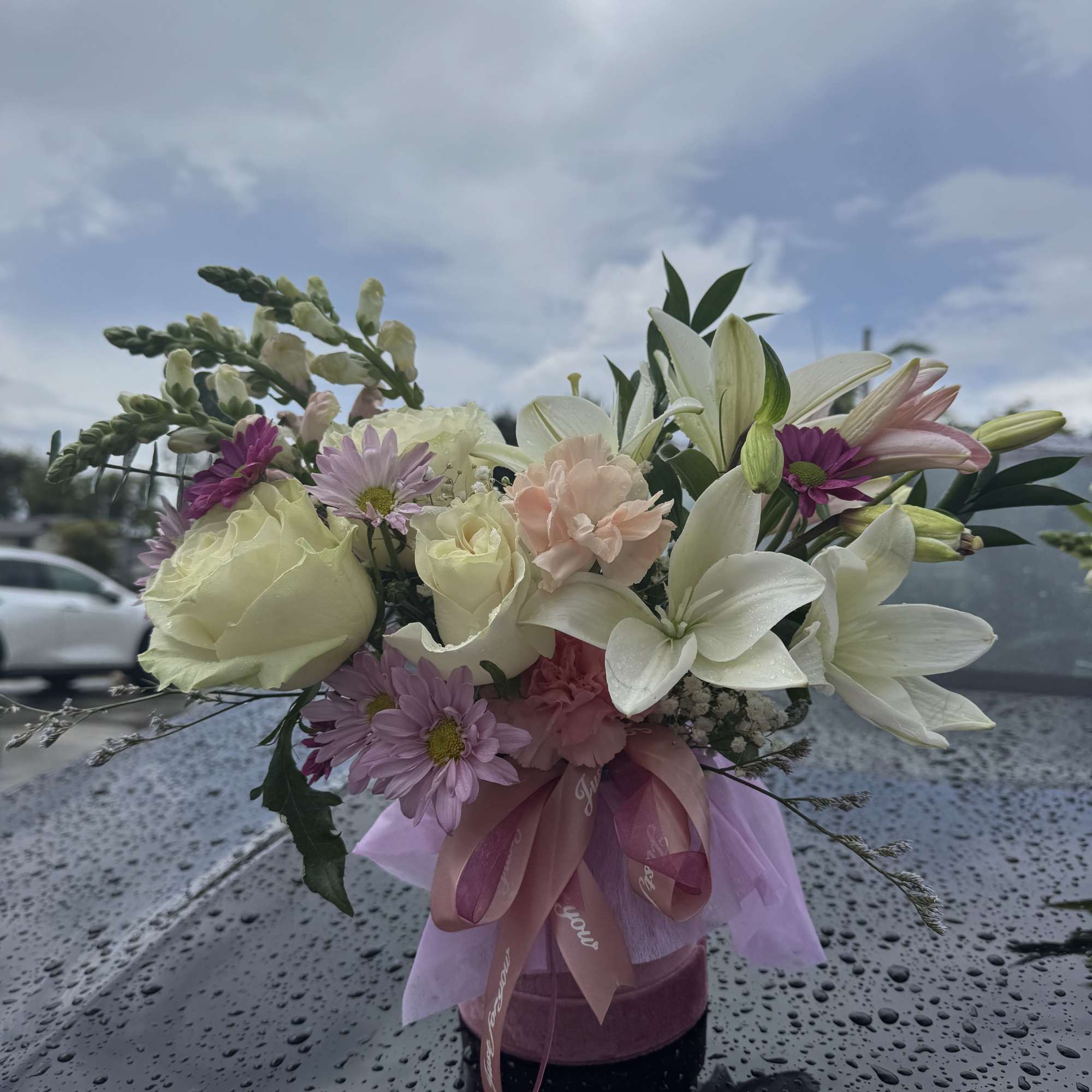 A box with fresh flowers 