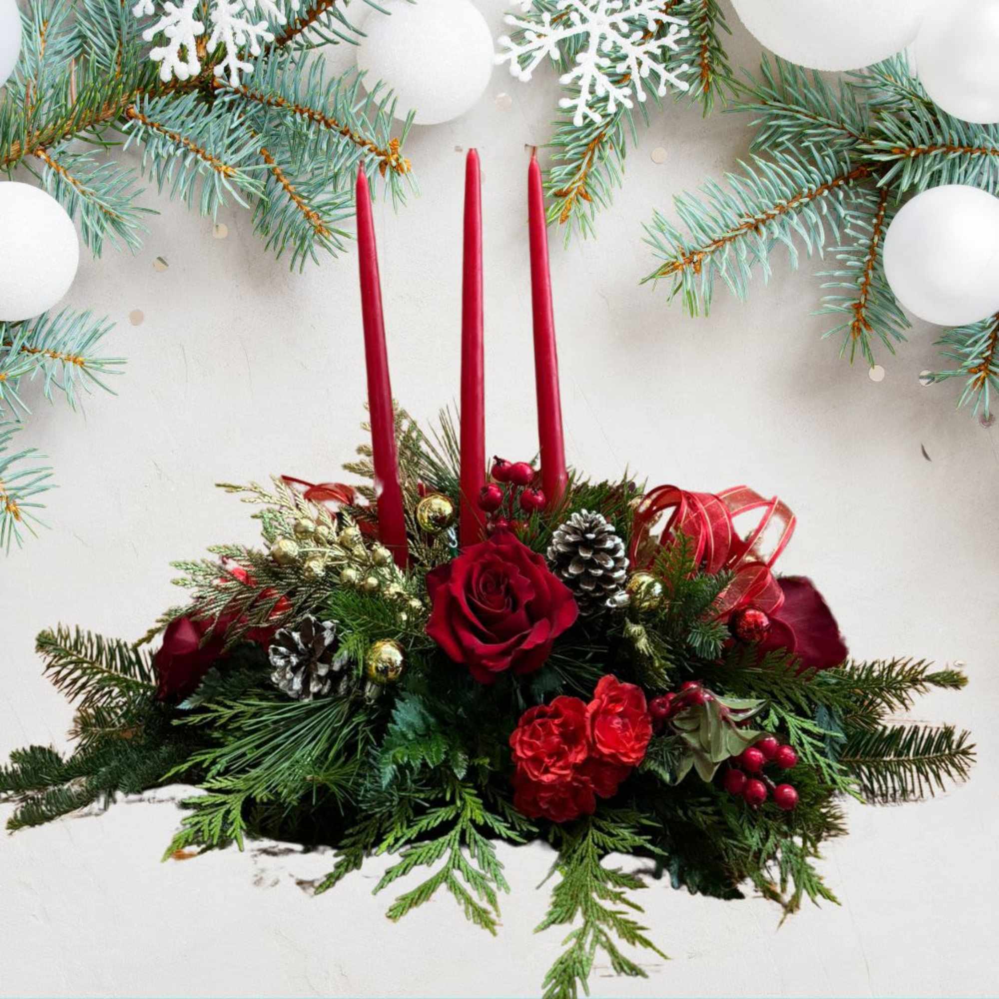 Classic Christmas, an elegant table arrangement designed to create a warm and