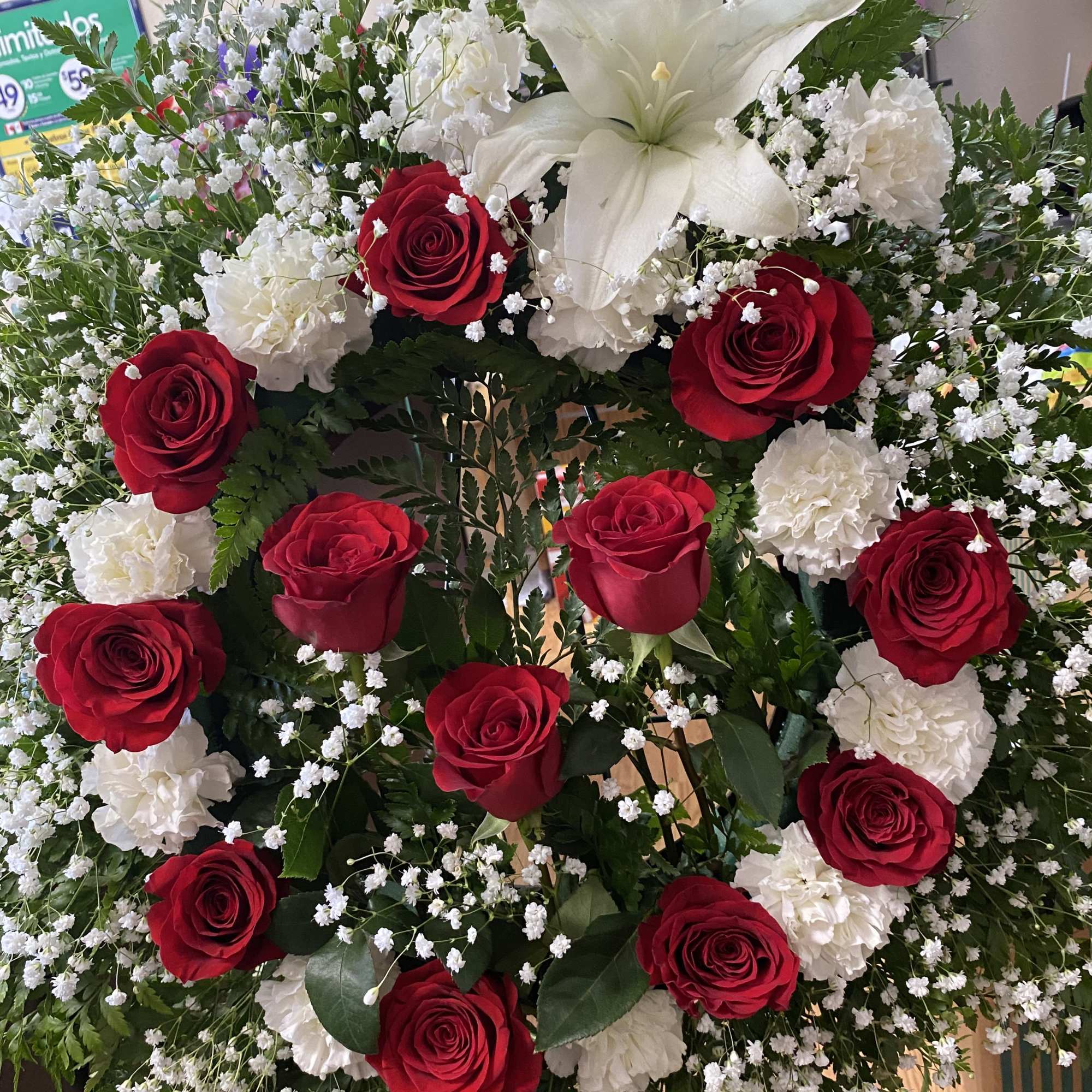 12 Roses, 12 carnation deluxe , baby breath , premium lily .