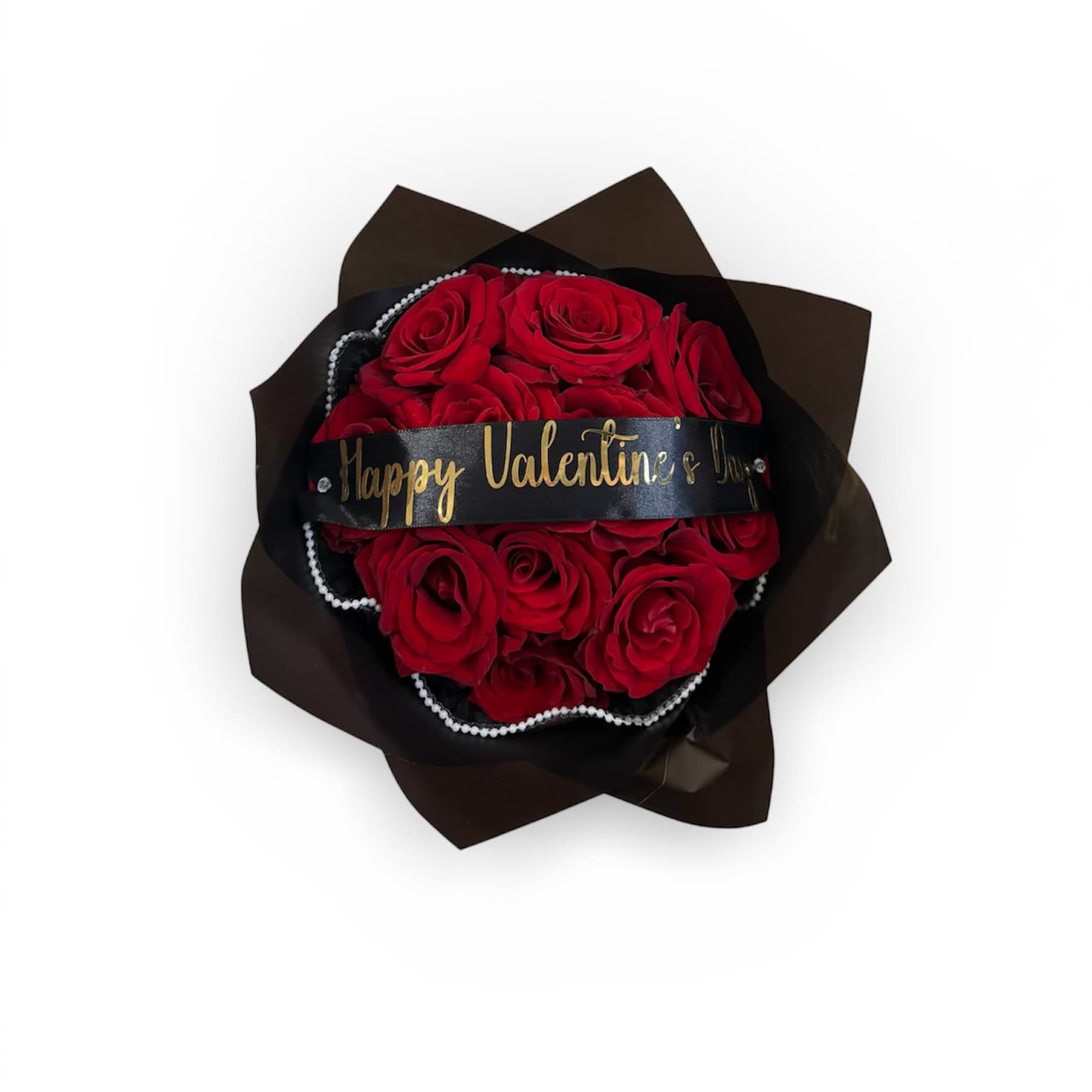 This one has 12 beautiful red roses with a personalized ribbon on