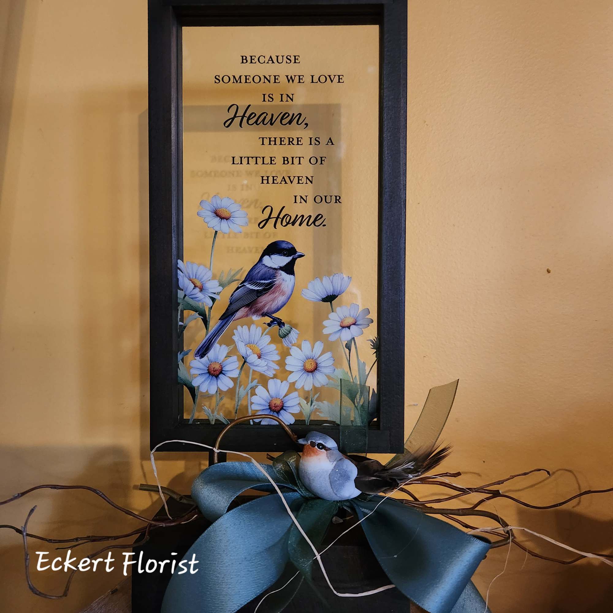 This Tabletop Memorial D&eacute;cor Keepsake is comprised of wood
and glass and will