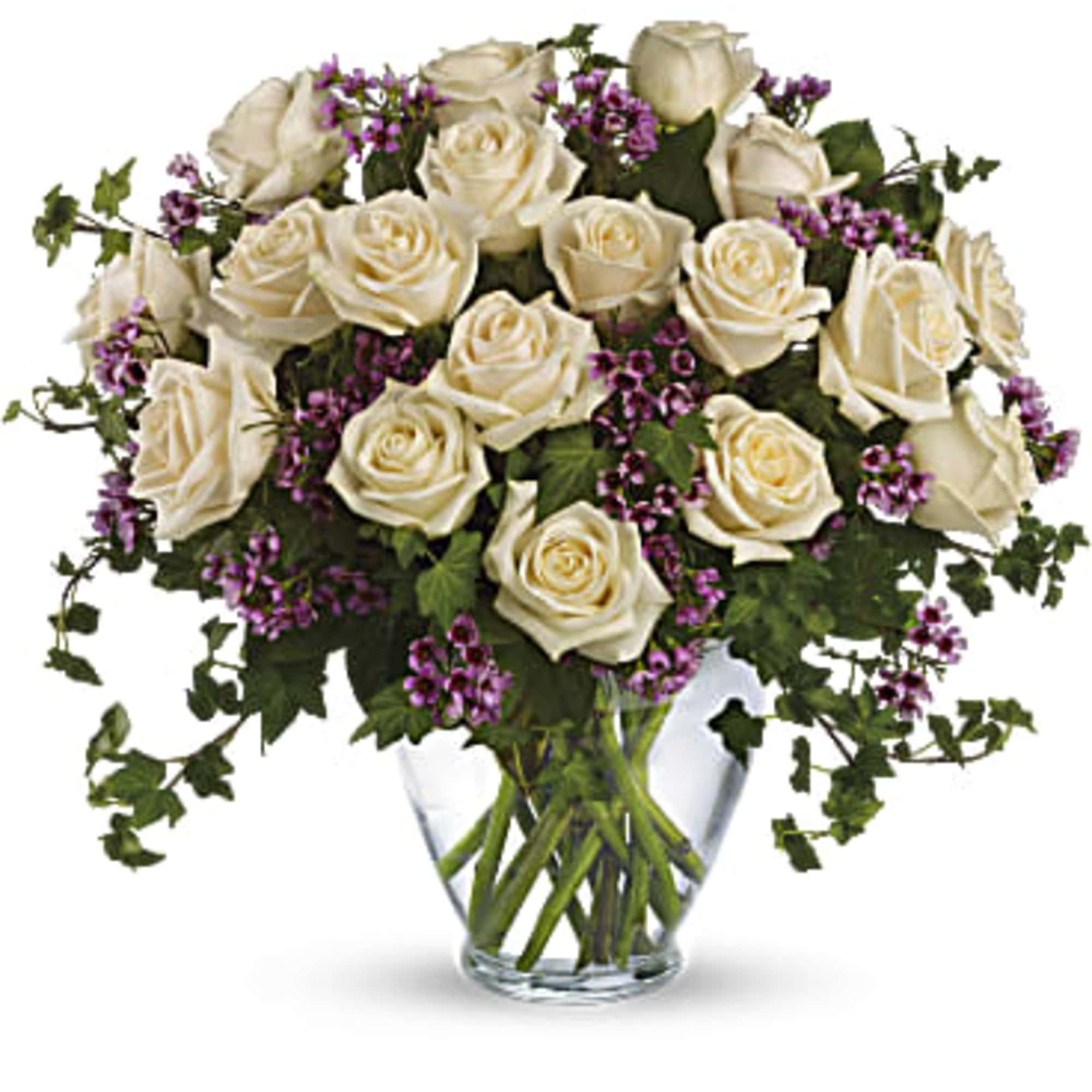 Romance blossoms beautifully within this elegant bouquet. The serenity and innocence of