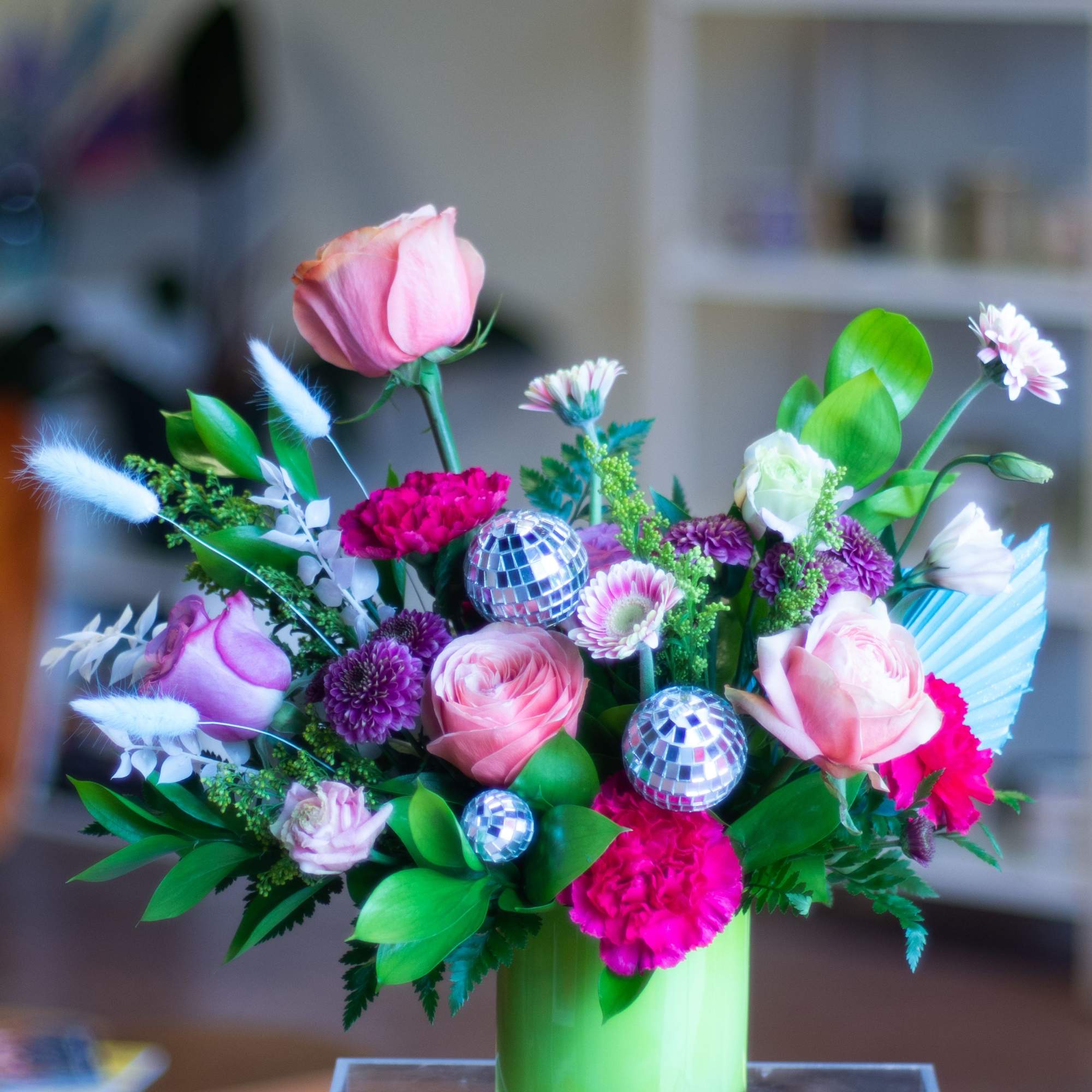 The flowers and dried accents are designer's choice, left in the hands