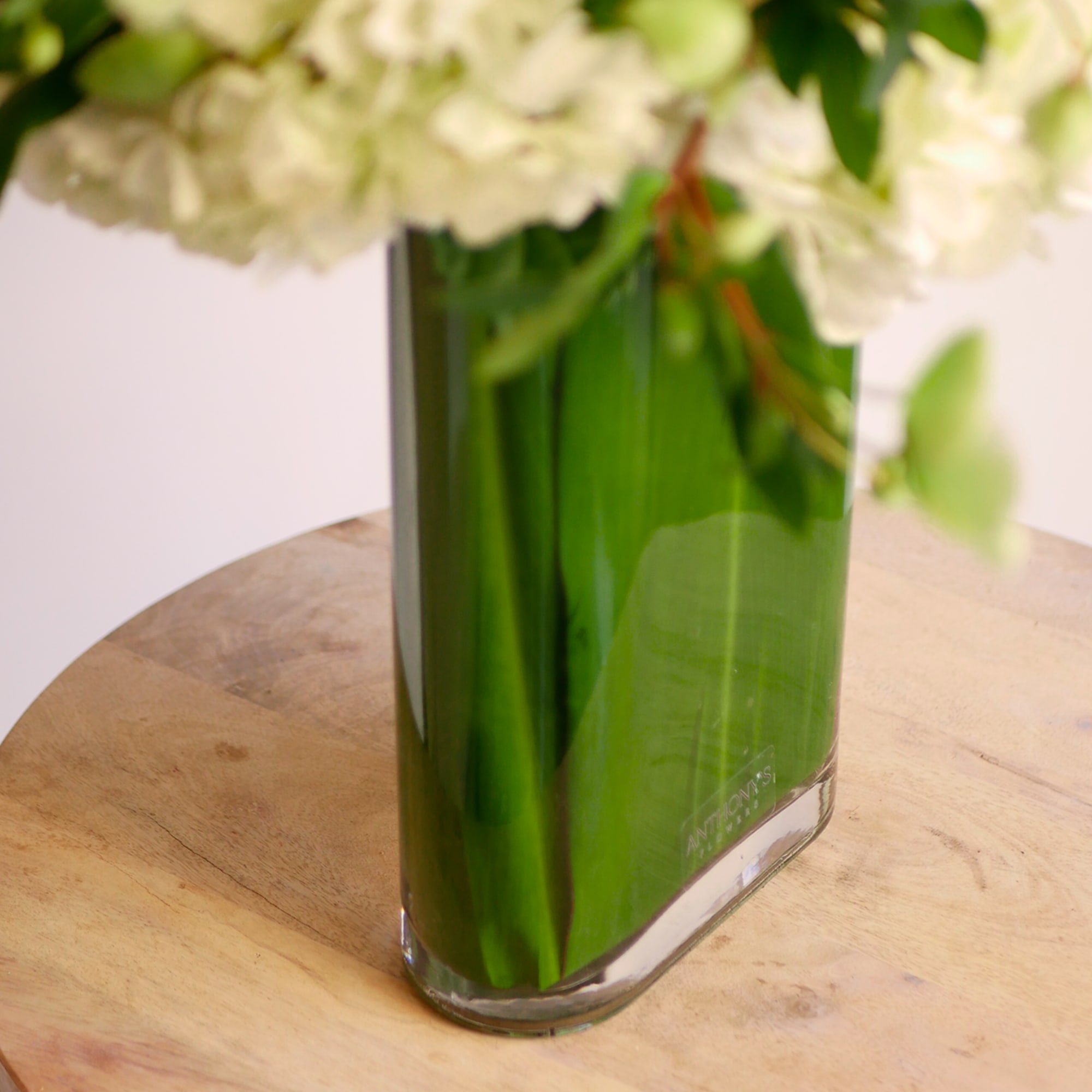 This modern arrangement features an elegant collection of green cymbidium orchids, white