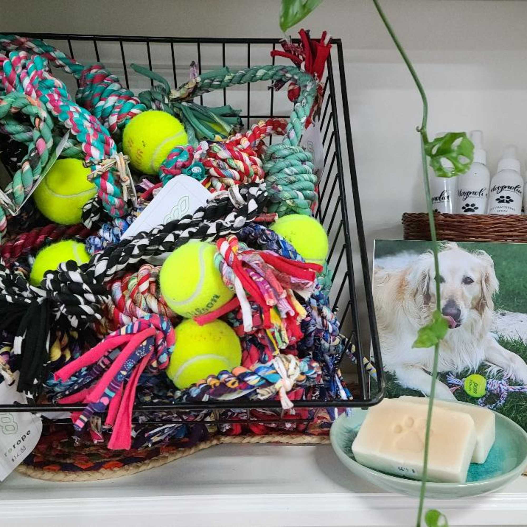 Rerope Looper Barrel with Tennis Ball Upcycled Fabric Rope Dog Toys
