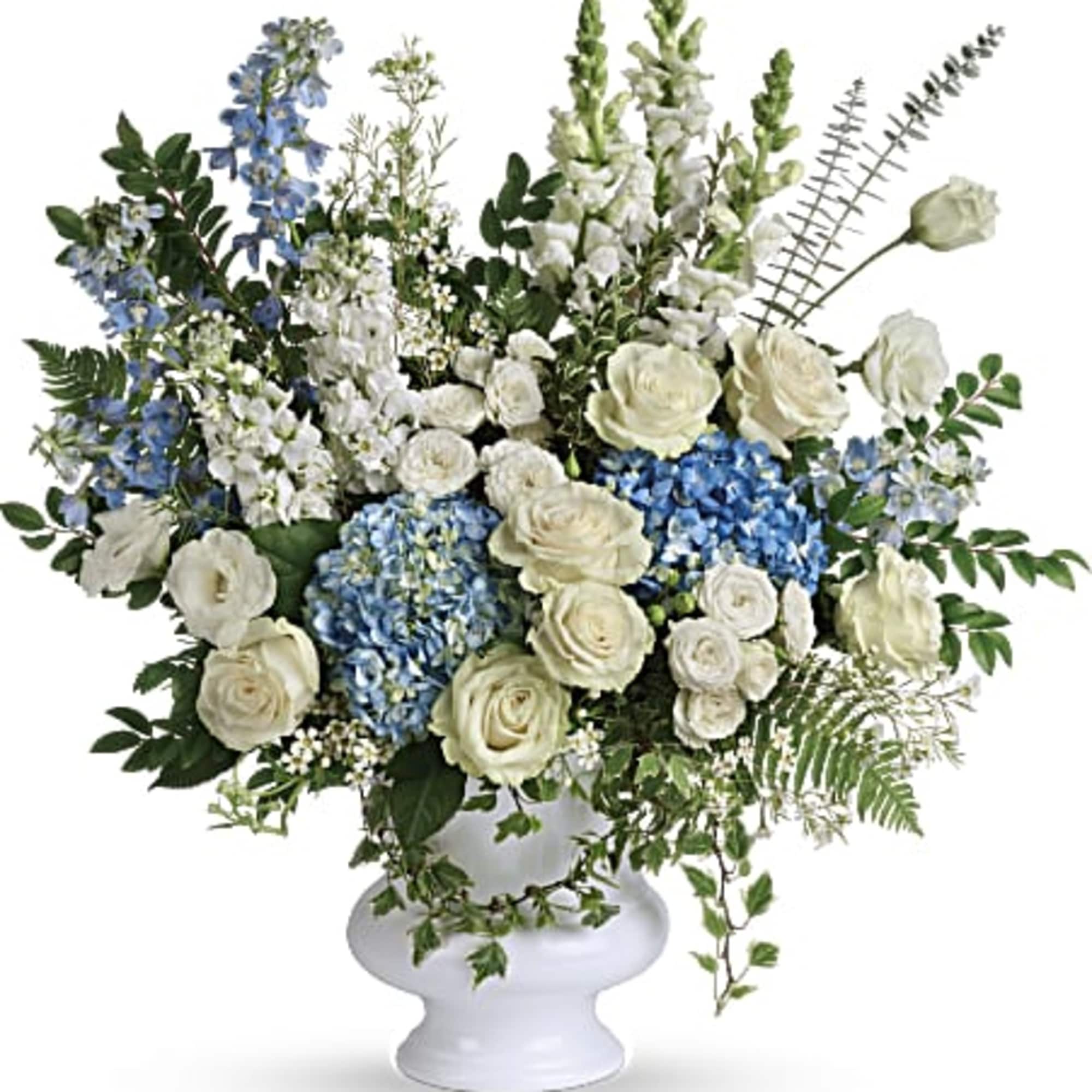A treasured tribute to your beloved, this gorgeously grand bouquet of soft