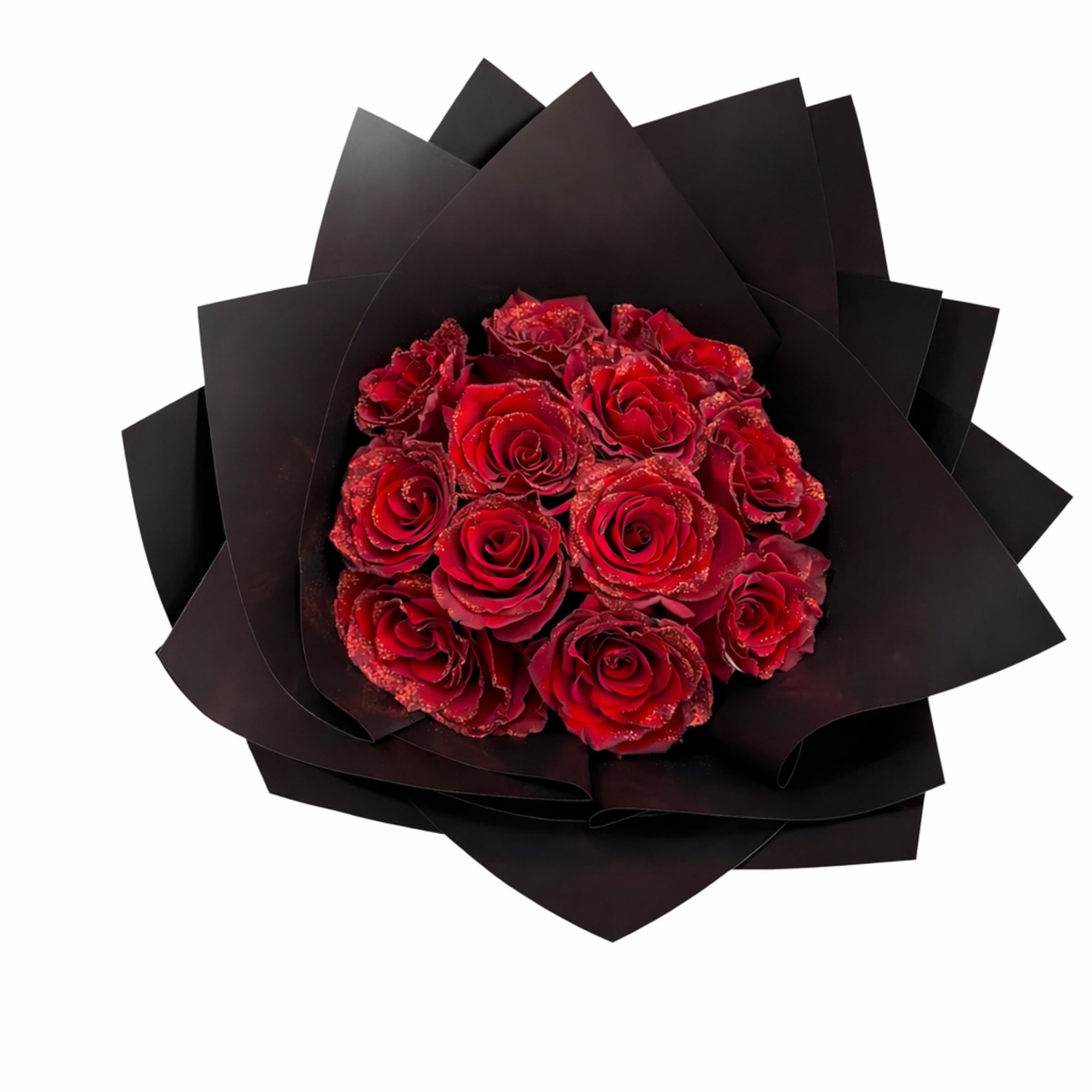 A timeless Glitter bouquet of premium long stem roses, delicately dusted with