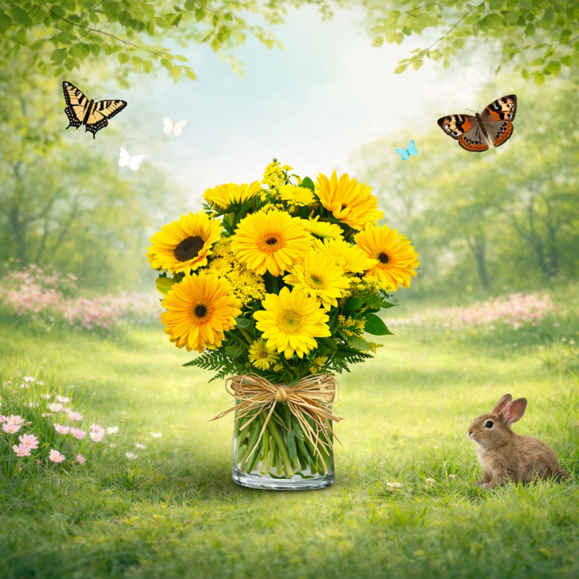 Sunshine
Brighten up your day with our newest arrangeme Sunshine! This radiant bouquet
