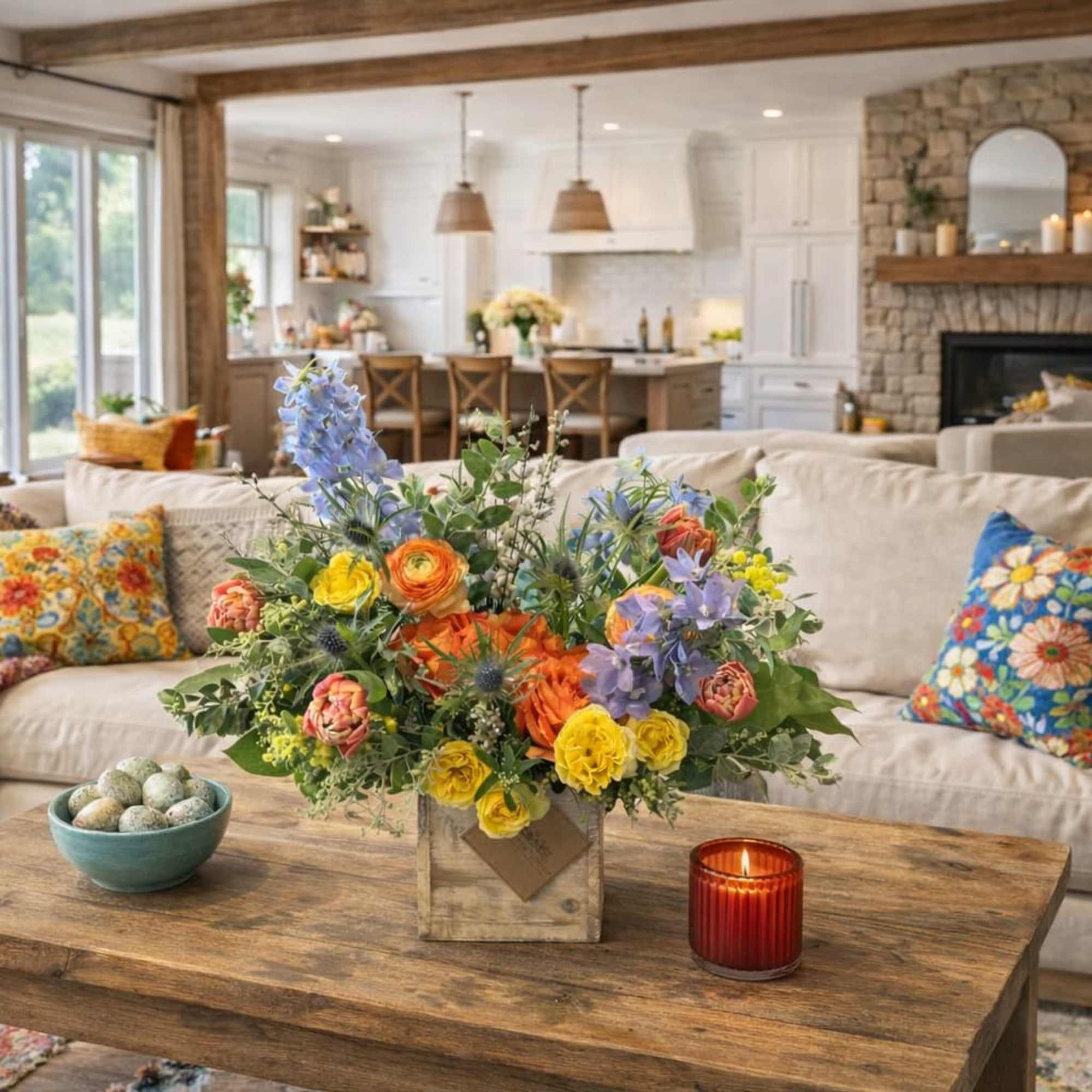 Wild Spring Cottage is a fresh, organic-style spring flower arrangement inspired by