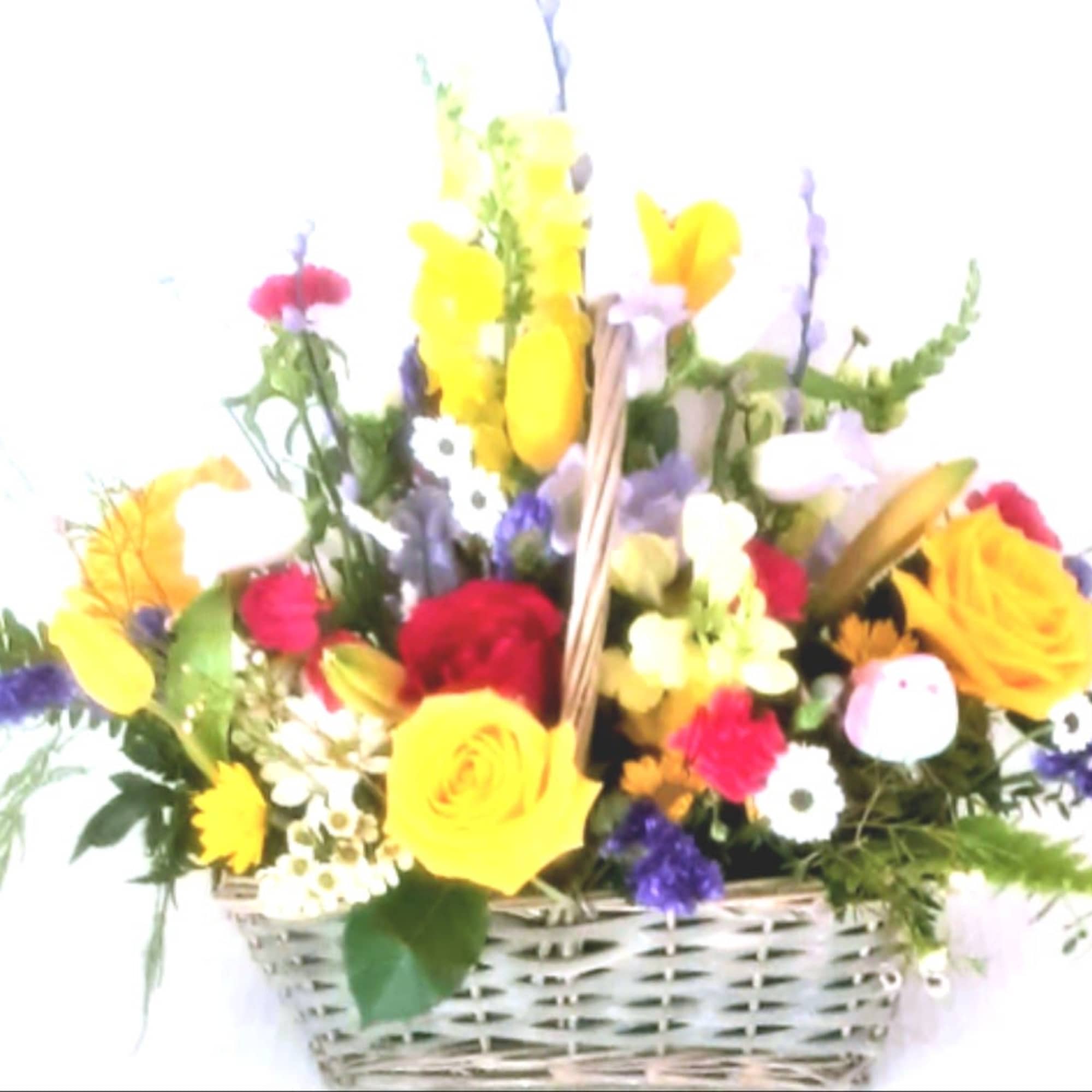 A large mix of spring flowers, tulips, daisies, lilies, roses and so