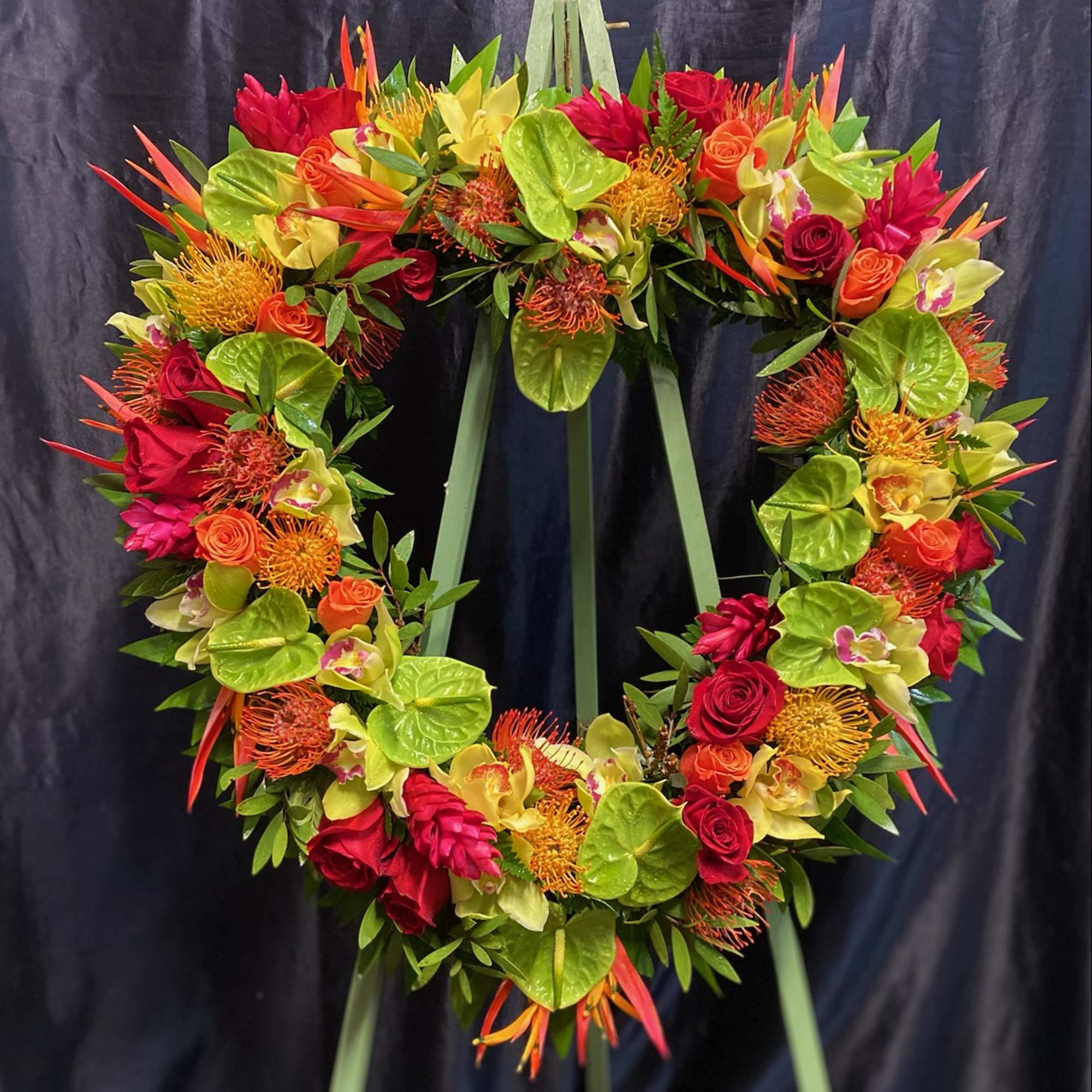 TROPICAL HEART SHAPE, PROTEA, ANTHURIUMS,  Red Gingers, ORCHIDS