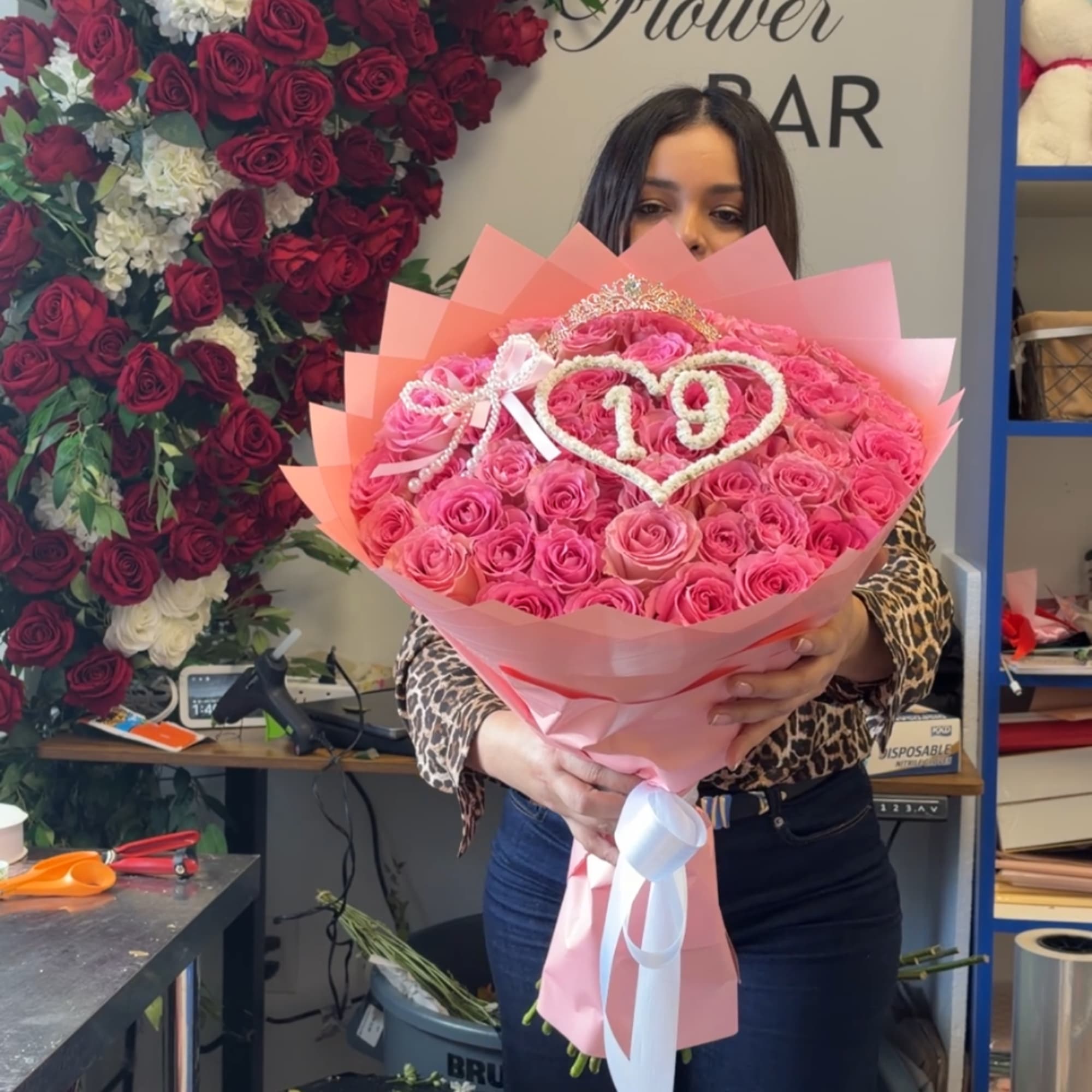 Ramo de rosas rosados para cumplea&ntilde;era en Long Island New York