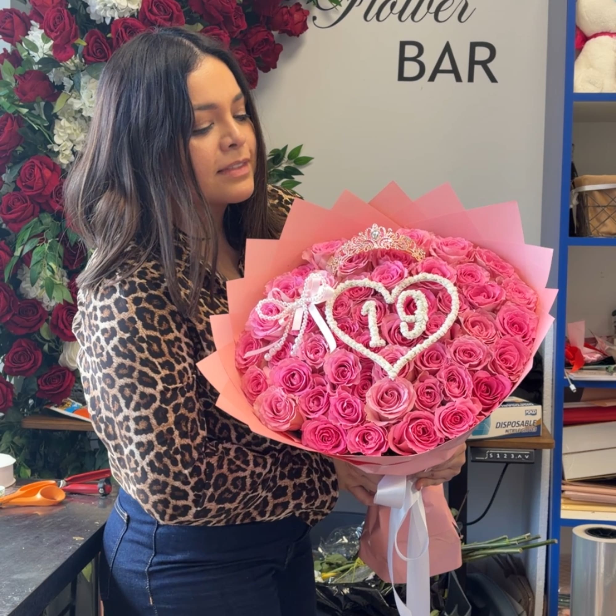 Ramo de rosas rosados para cumplea&ntilde;era en Long Island New York