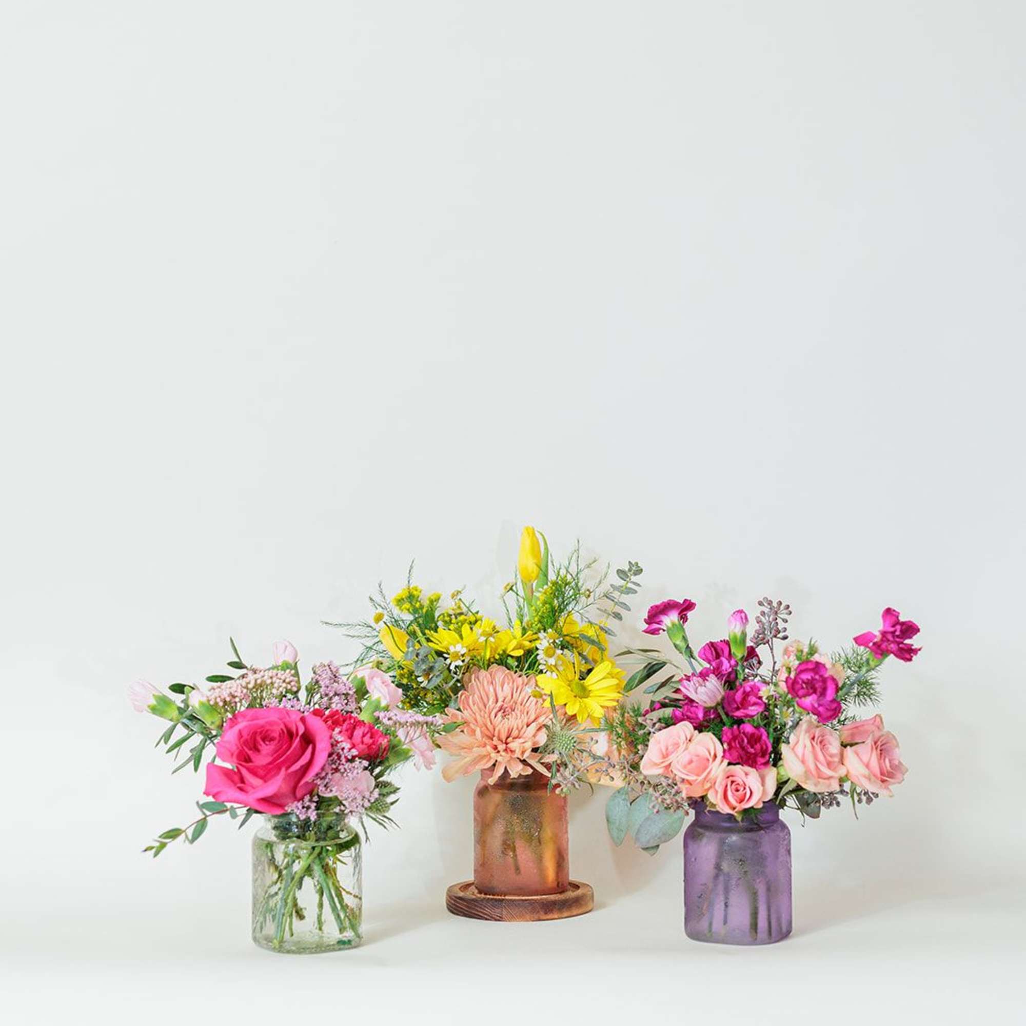 Charming and versatile, this Mini Bundle Collection features 3 beautiful mini vases