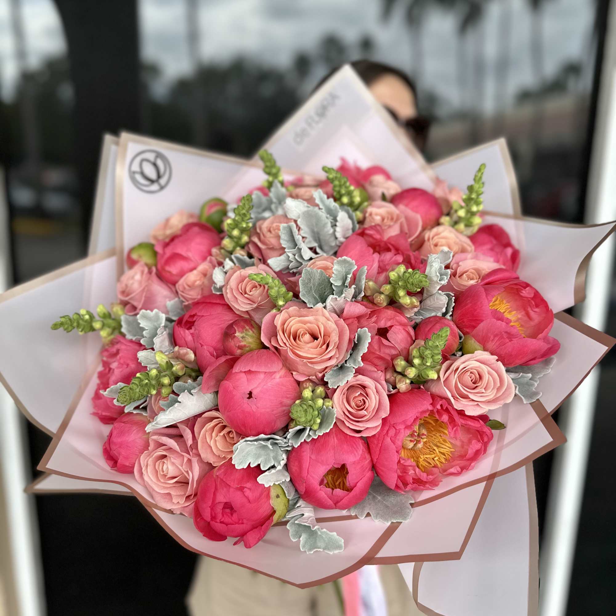 Perfect mix of coral peonies and blush roses