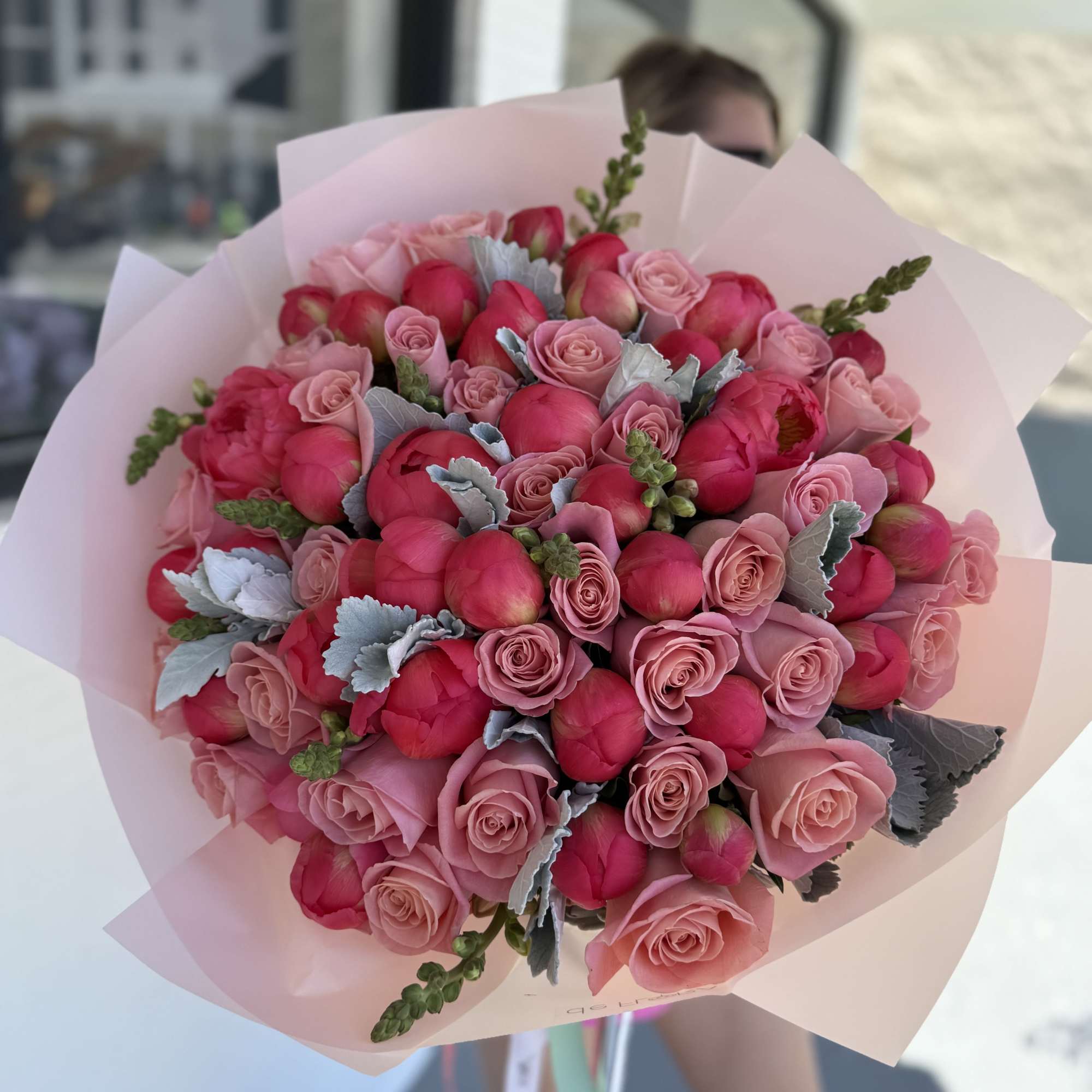 Perfect mix of coral peonies and blush roses