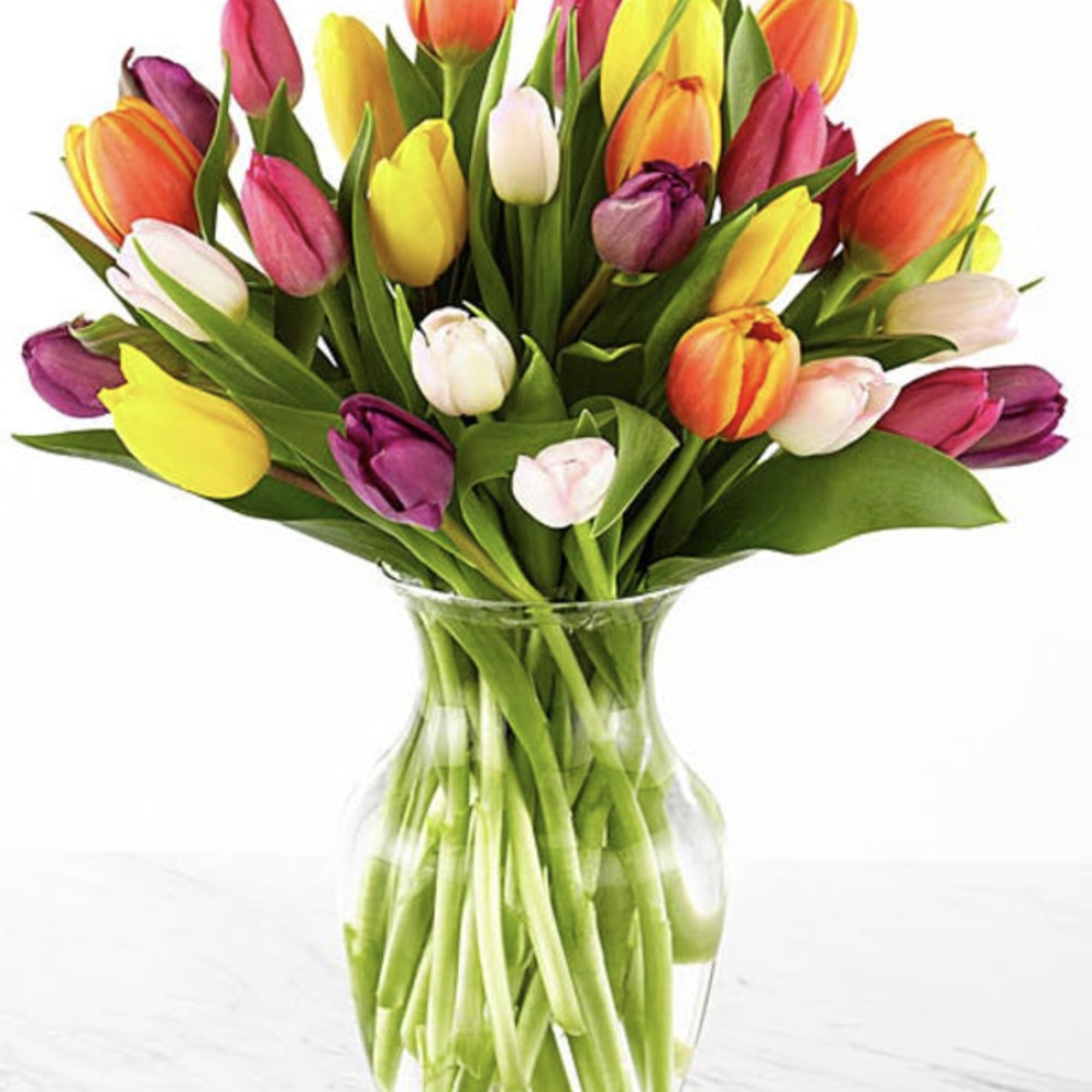 Brighten their day, literally and figuratively, with tulips in a rainbow of