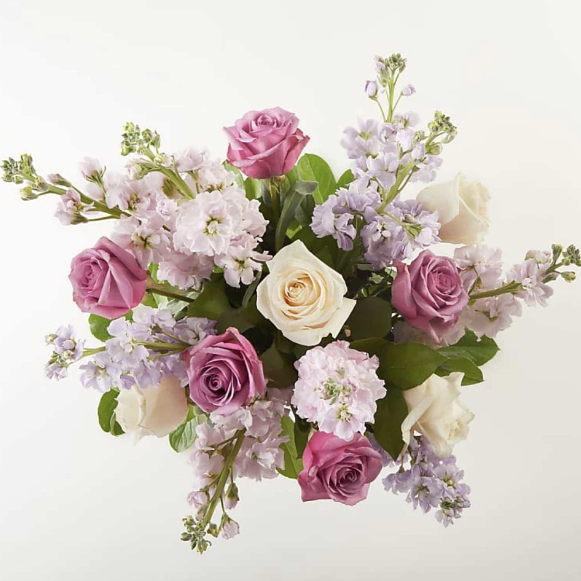 Lush stock and roses come together to form the perfect Springtime Spritz