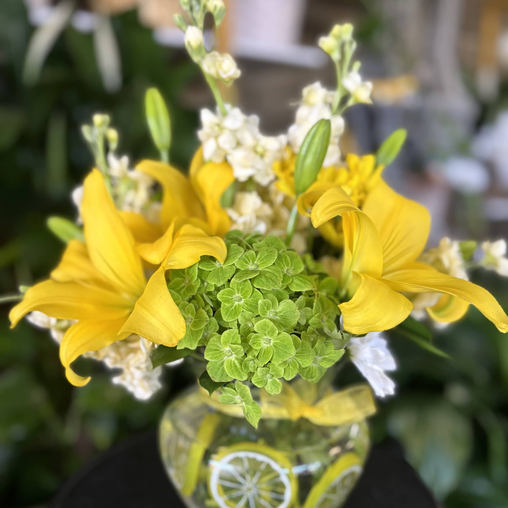 Fresh flowers in glass vase 