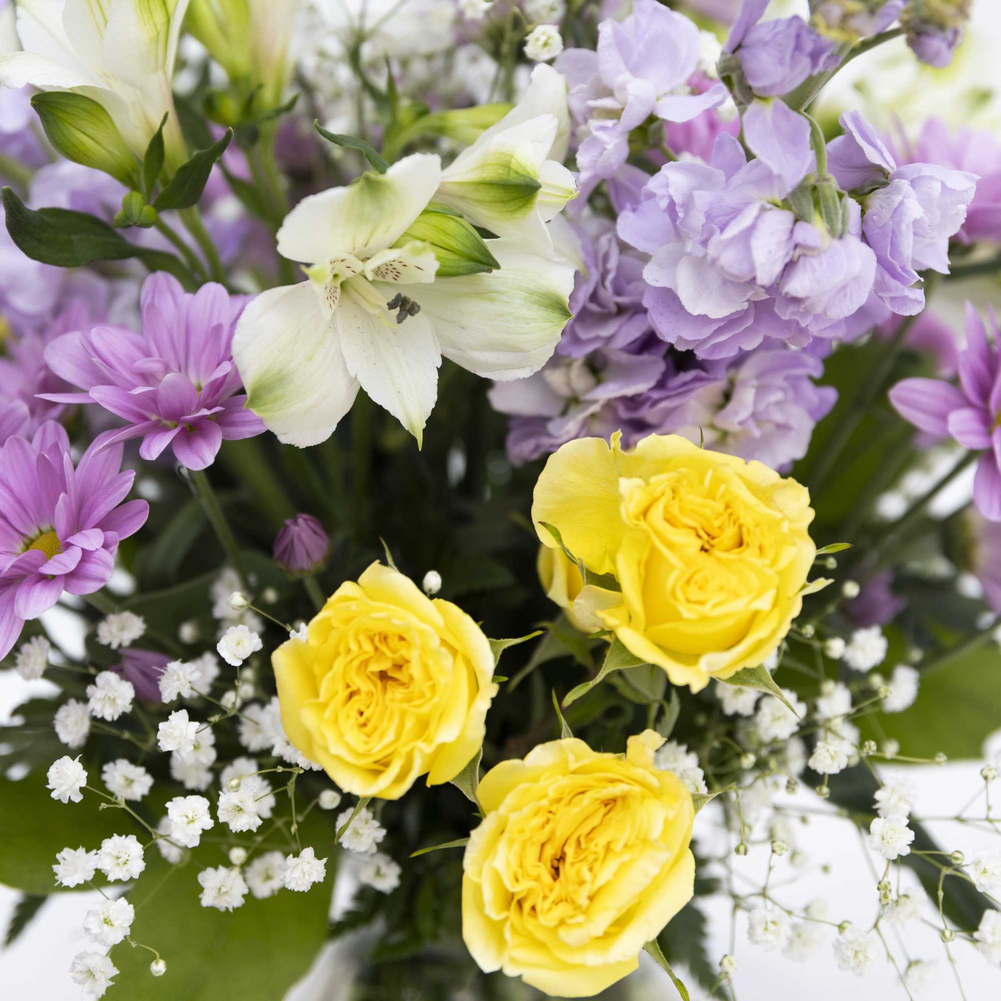 Garden Glow is a cheerful, garden-inspired arrangement bursting with fresh spring color.