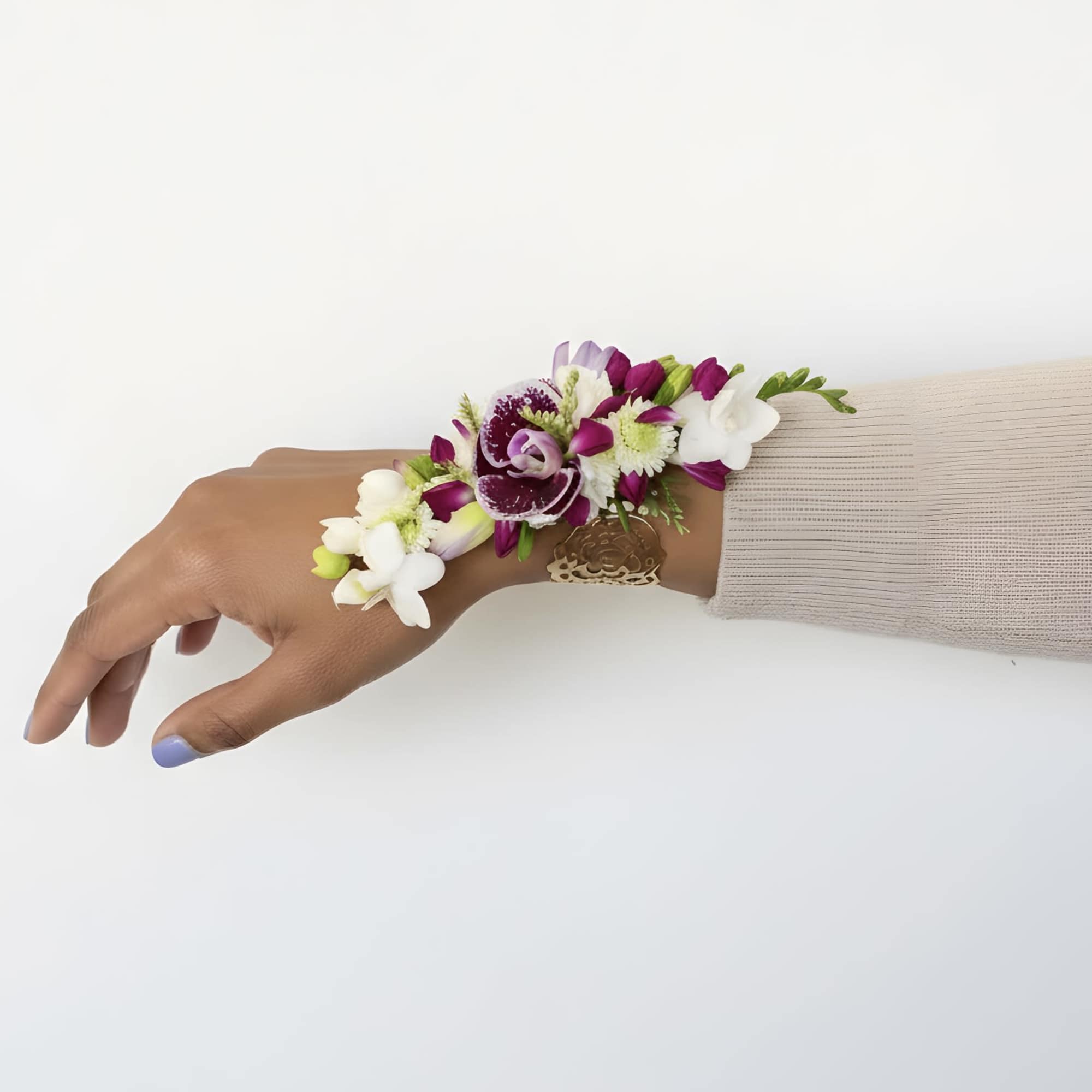 Make a statement with this stunning handcrafted corsage, designed with a vibrant