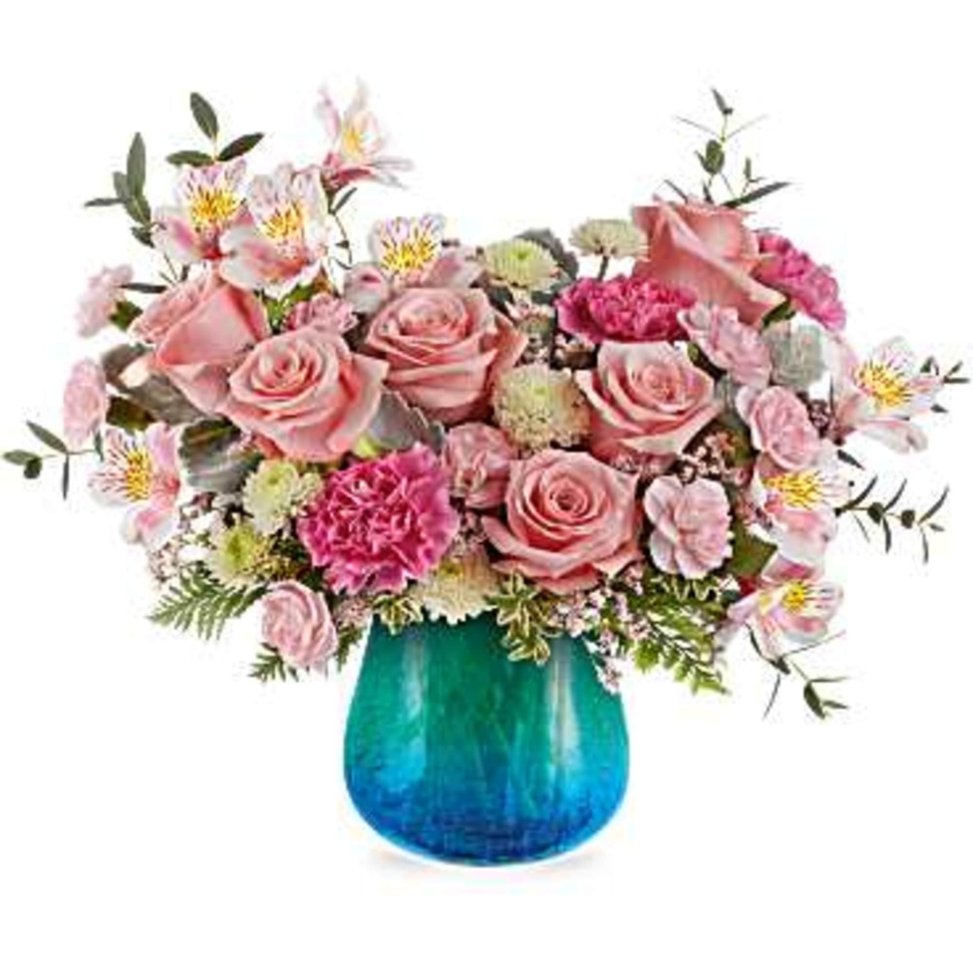 Soft and serene, Teleflora's Blue Hues Bouquet delights with blush pink blooms