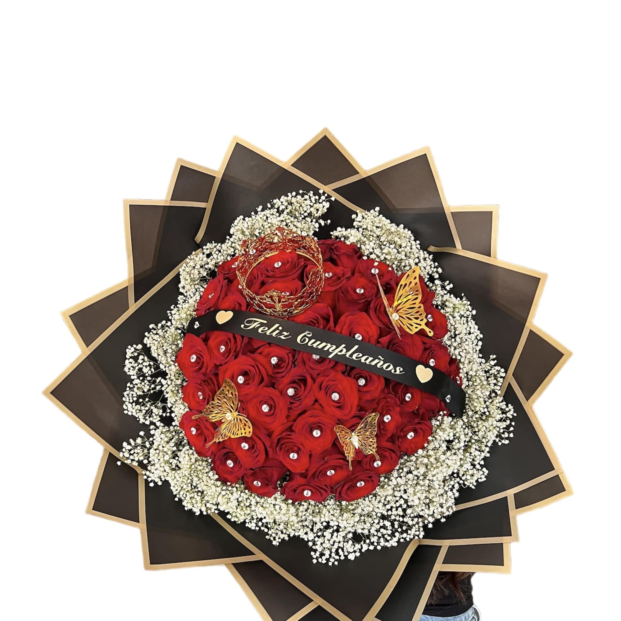 Round Mixed Rose Bouquet in Korean Paper, Please specify the color of