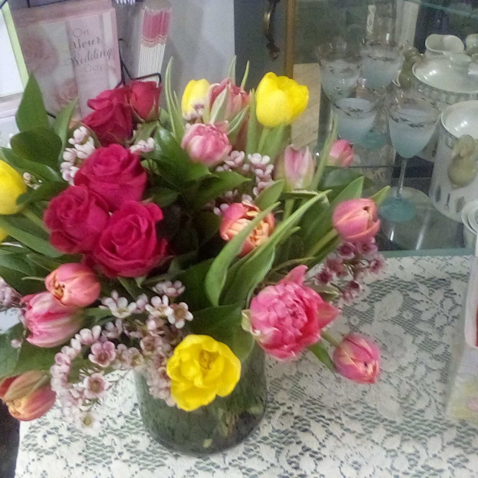 Assorted Color Tulips, Assorted Color Premium Roses, Hyacinths(Seasonal) , Alstromeria., fancy Greens