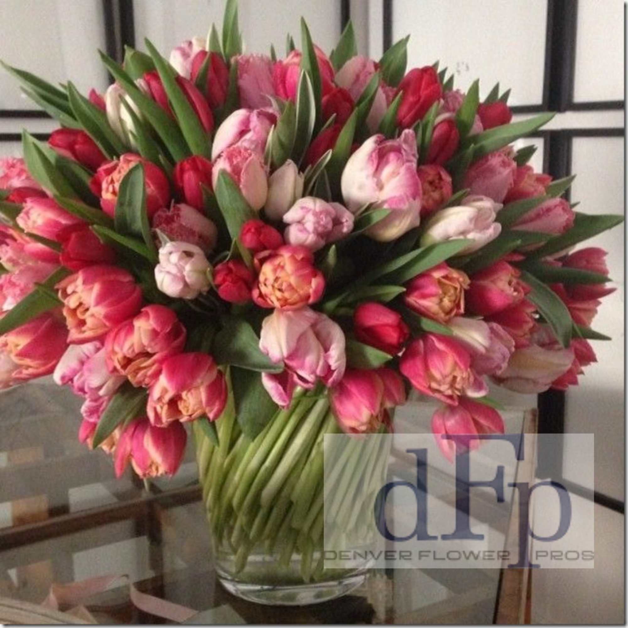 A mixture of Peony and Parrot tulips , as well as fringed