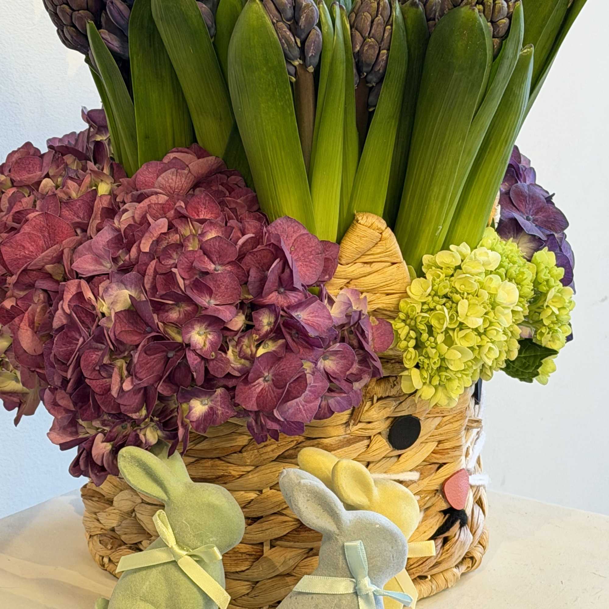 purple Hyacinth 
whit purple hydrangeas 
