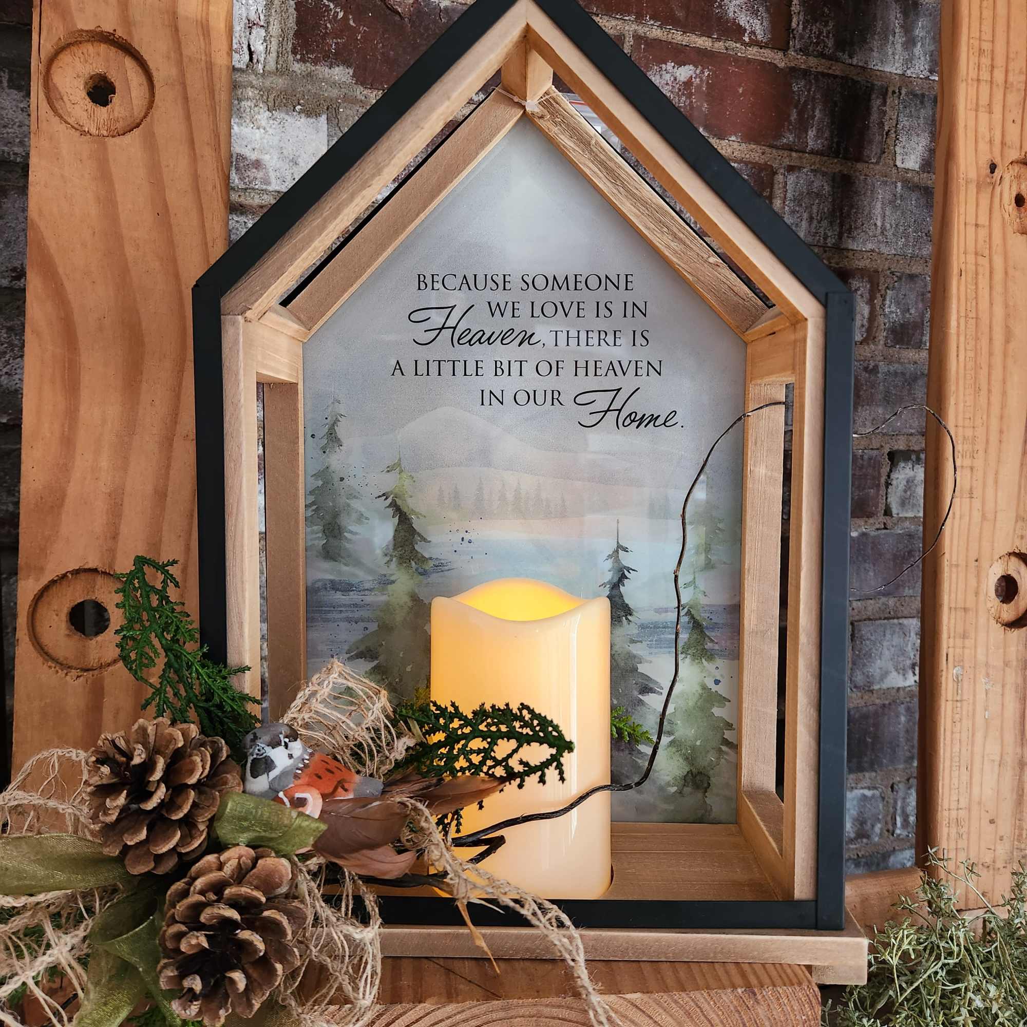 Sentiment on glass back - "Because someone we love is in Heaven