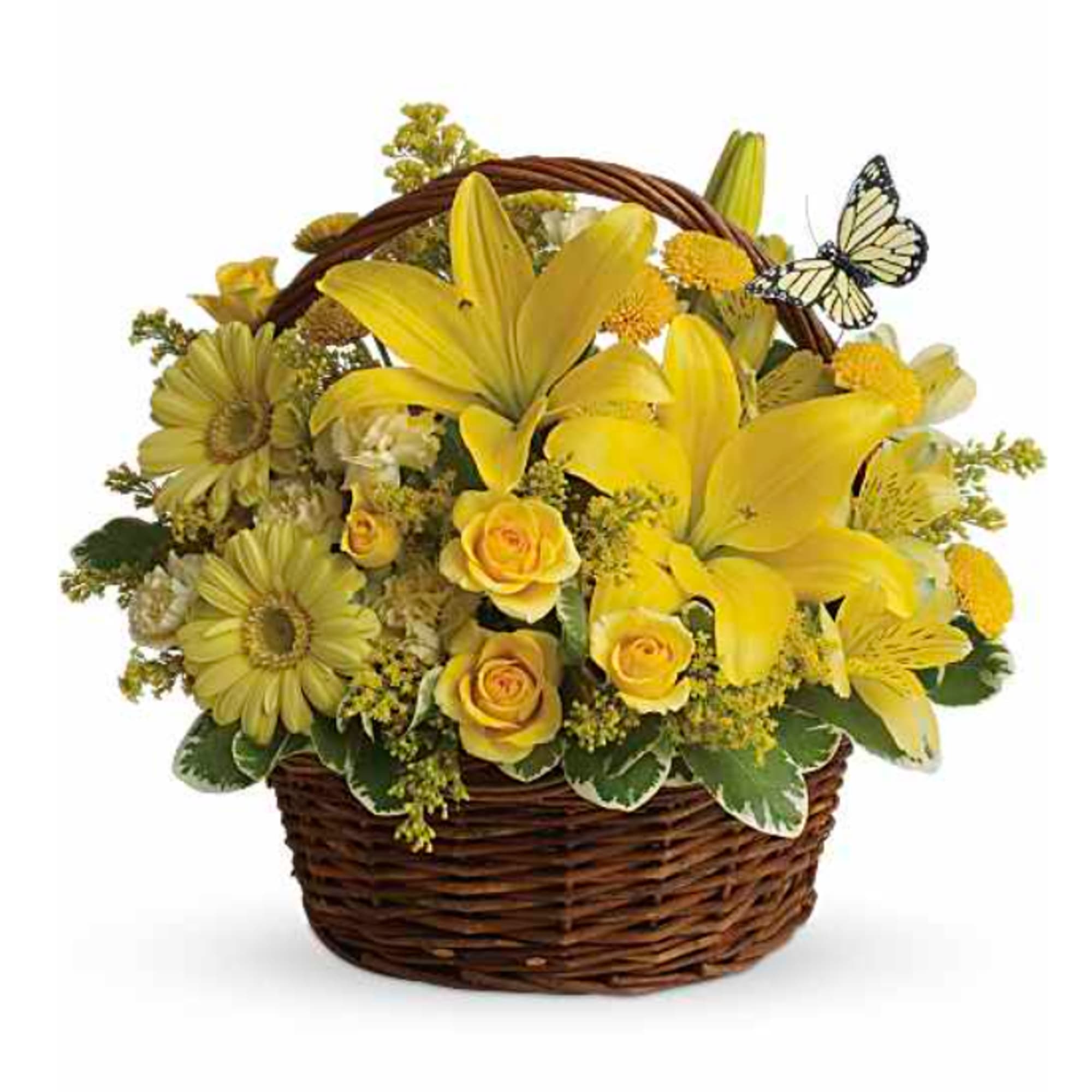 A-tisket, a-tasket, a happy yellow basket! A cheerful gift basket for birthdays