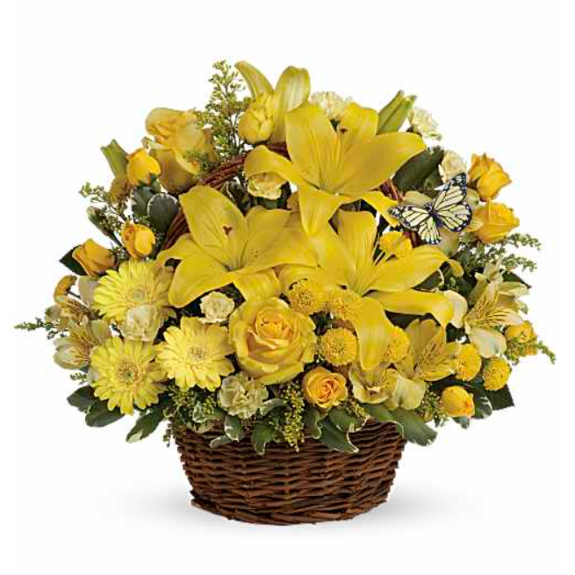 A-tisket, a-tasket, a happy yellow basket! A cheerful gift basket for birthdays