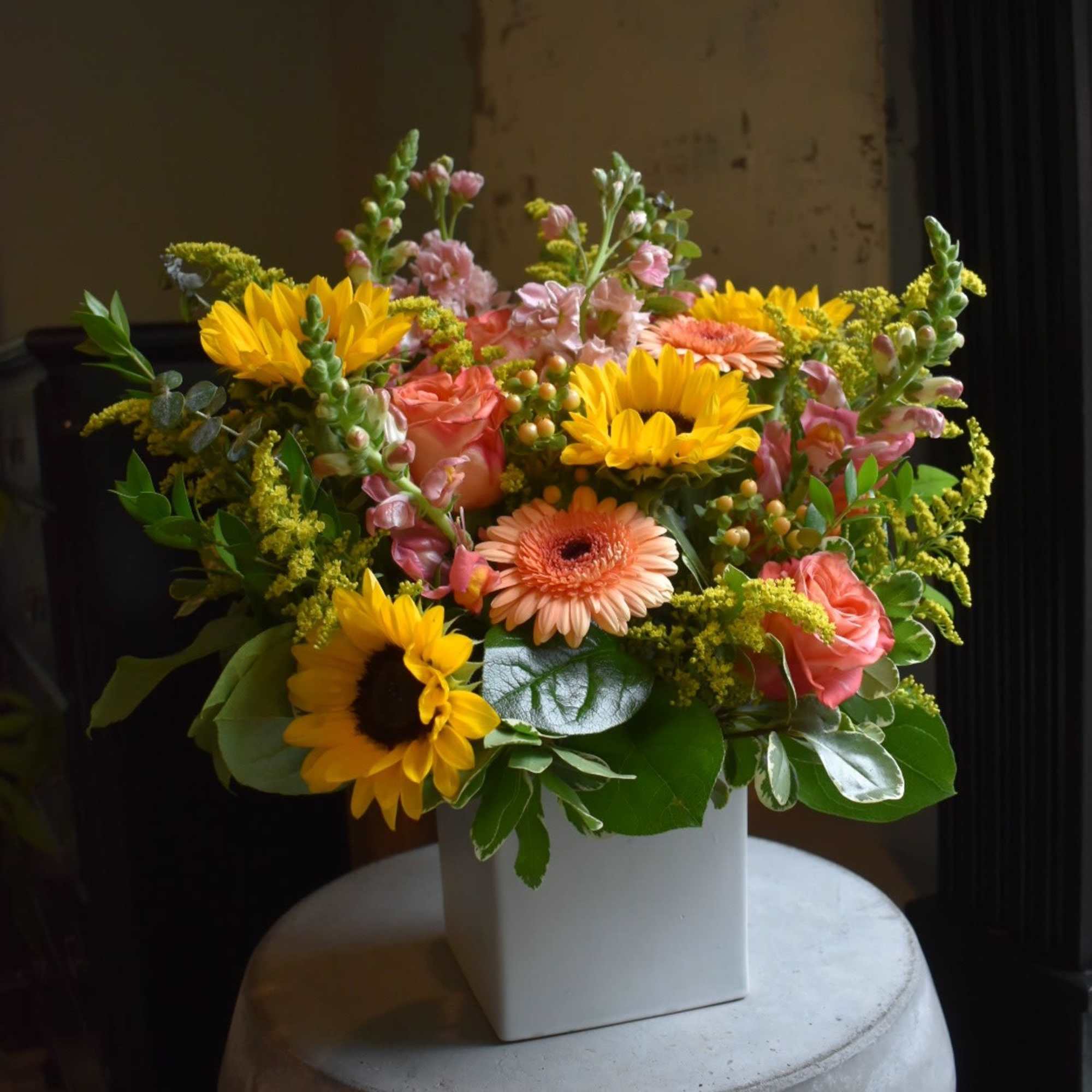 Each arrangement is custom designed, using seasonal, best-of-day blooms. The image shown