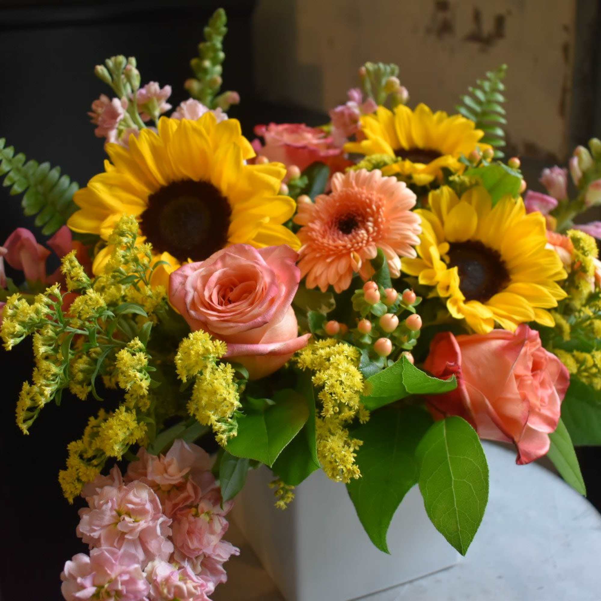 Each arrangement is custom designed, using seasonal, best-of-day blooms. The image shown