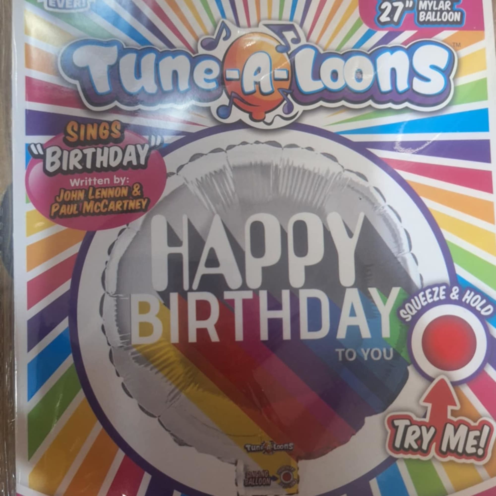 27in Singing birthday balloon. Add this to a bouquet of of balloons
